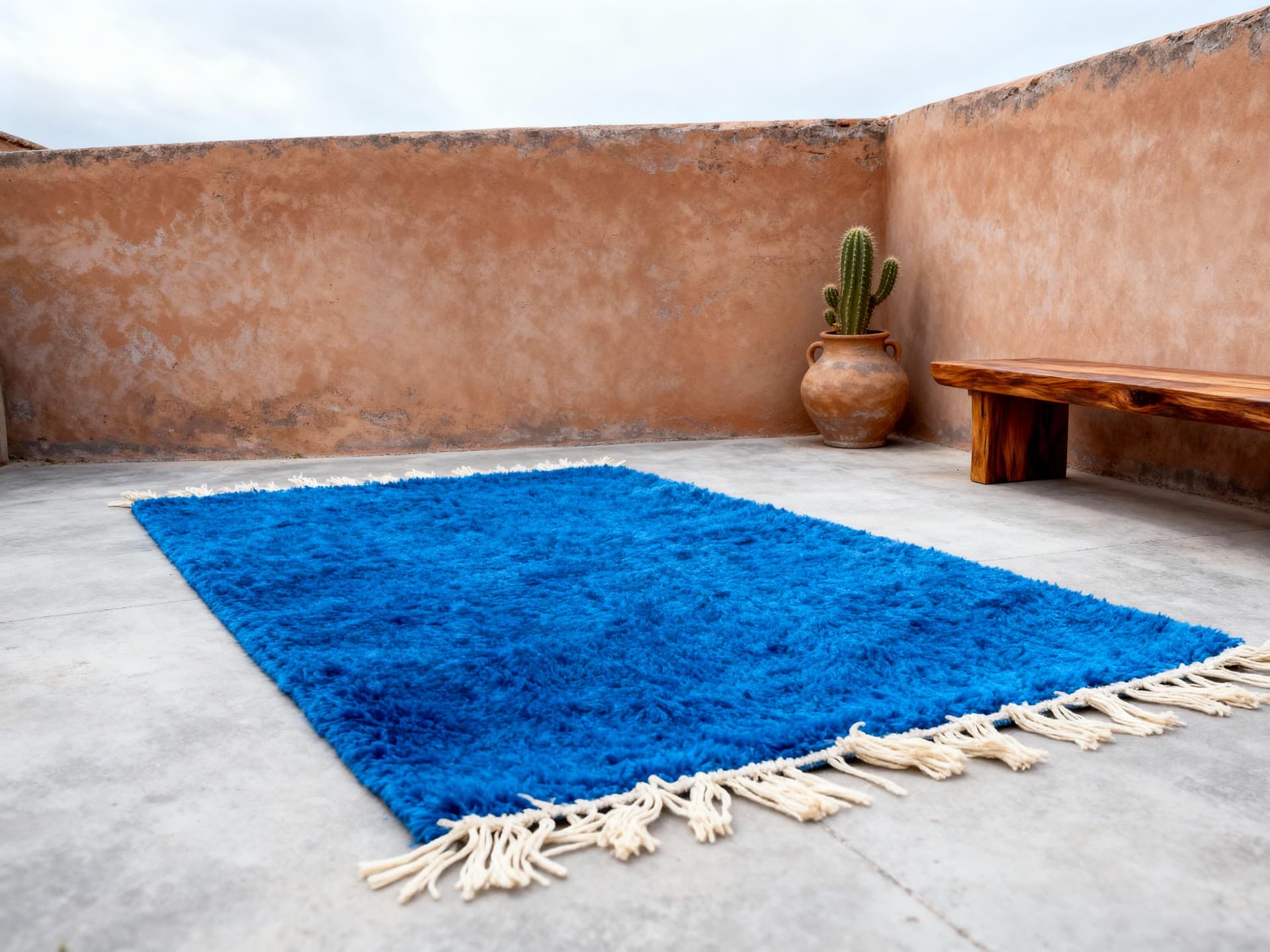 Blue Fringed Shag Rug