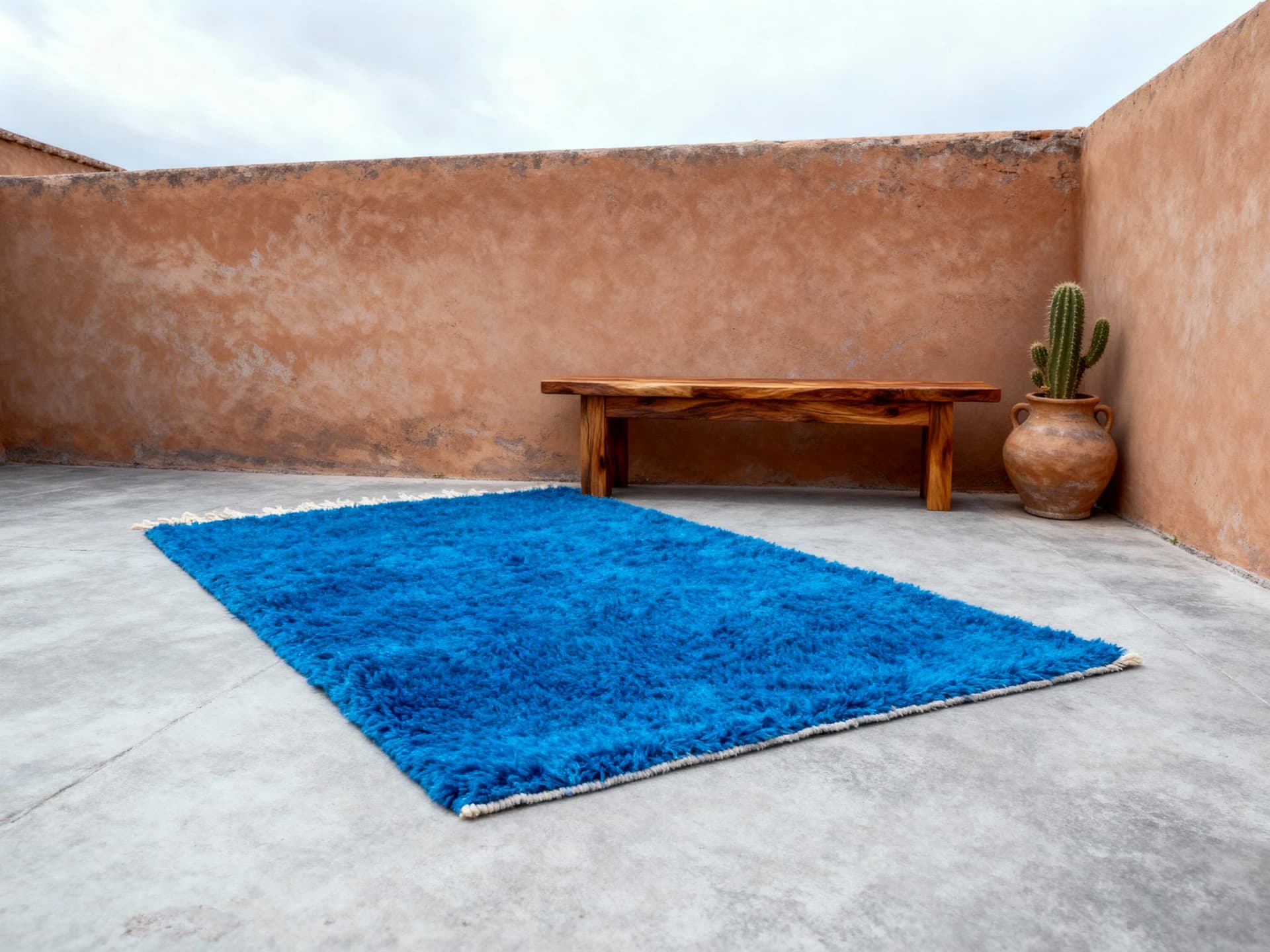 Blue Fringed Shag Rug