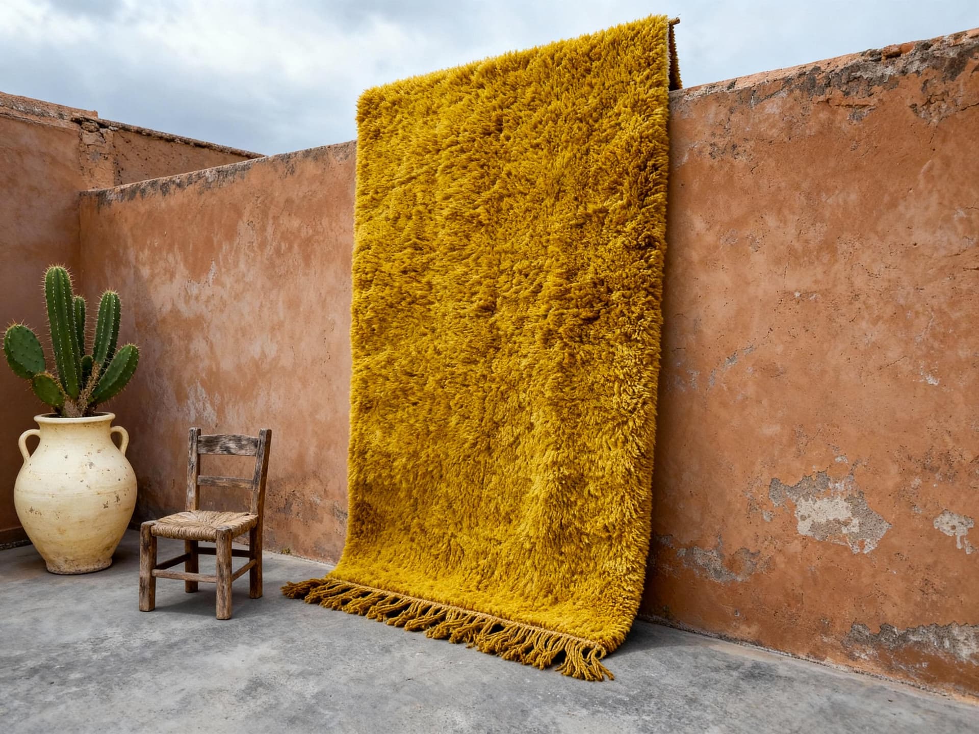 Yellow Fringed Beni Ourain Rug