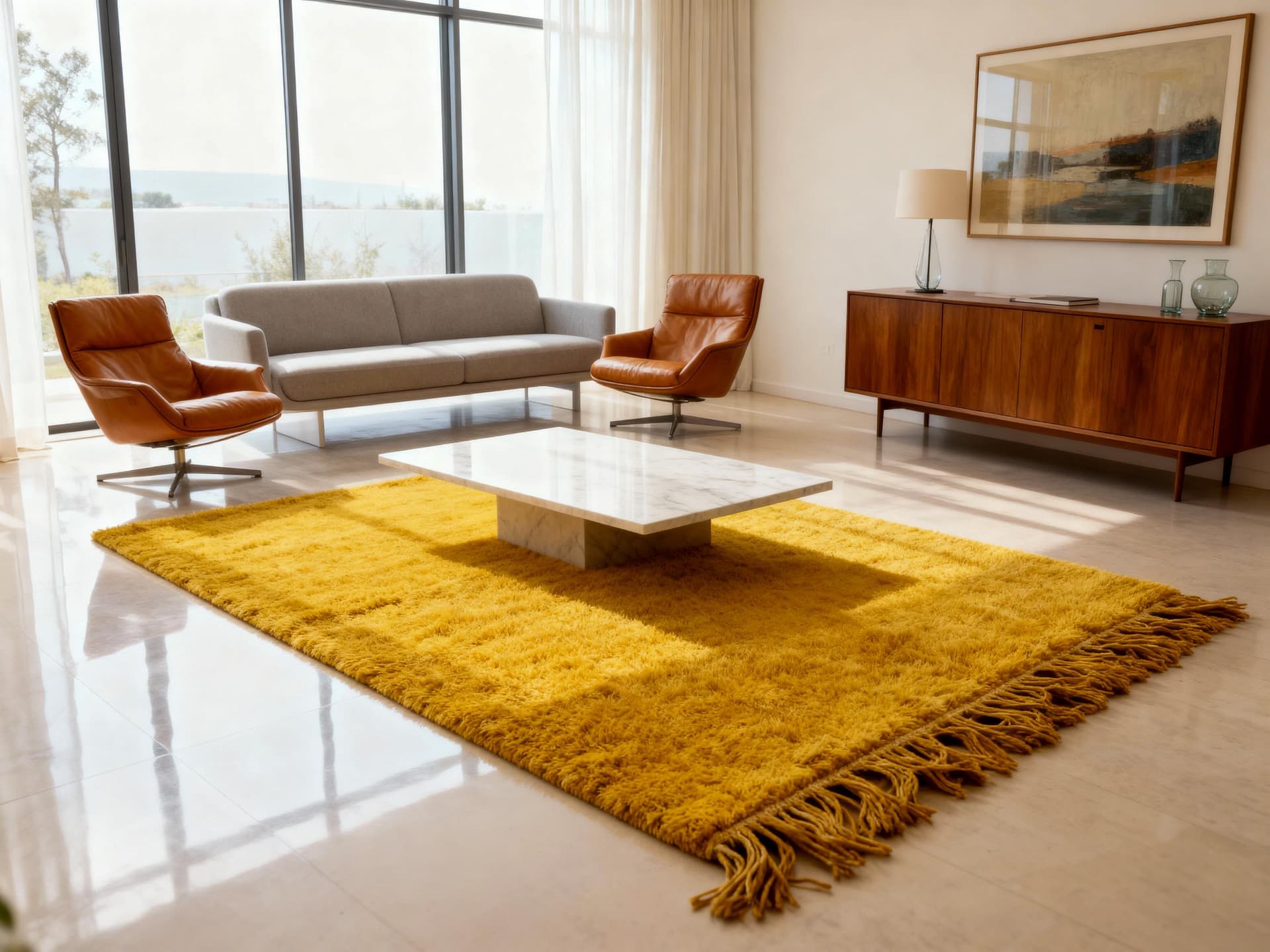 Yellow Fringed Beni Ourain Rug