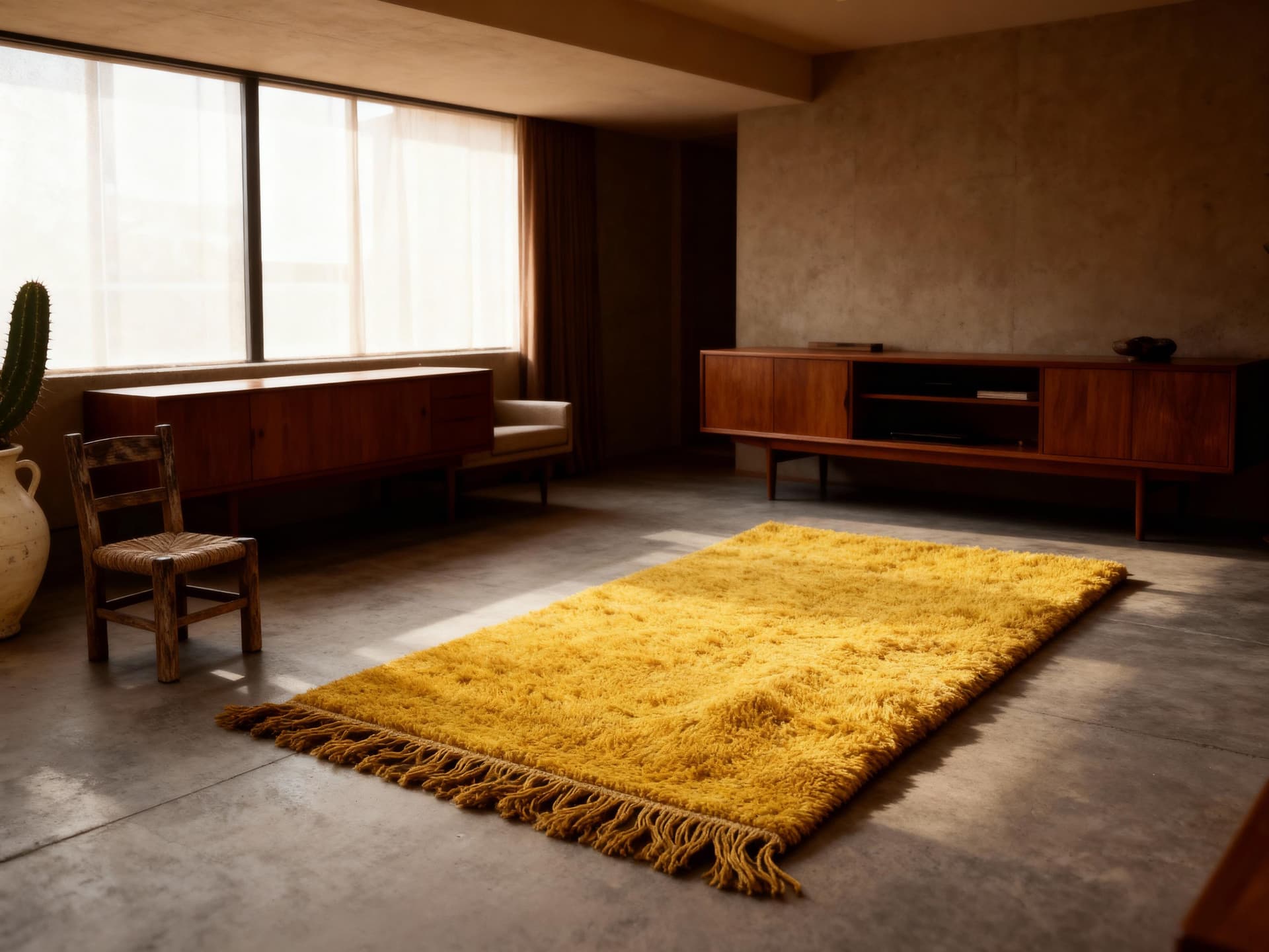 Yellow Fringed Beni Ourain Rug