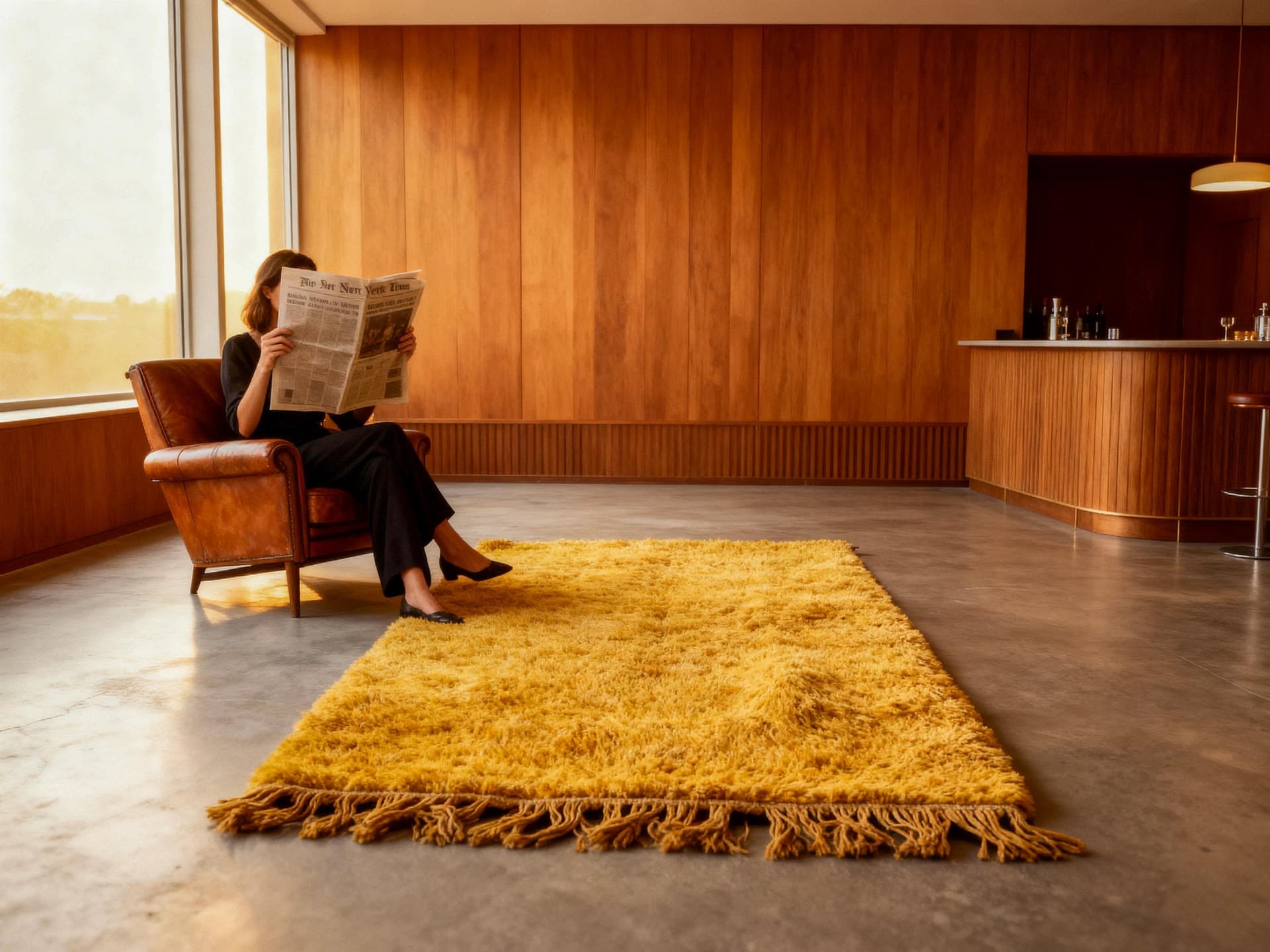Yellow Fringed Beni Ourain Rug