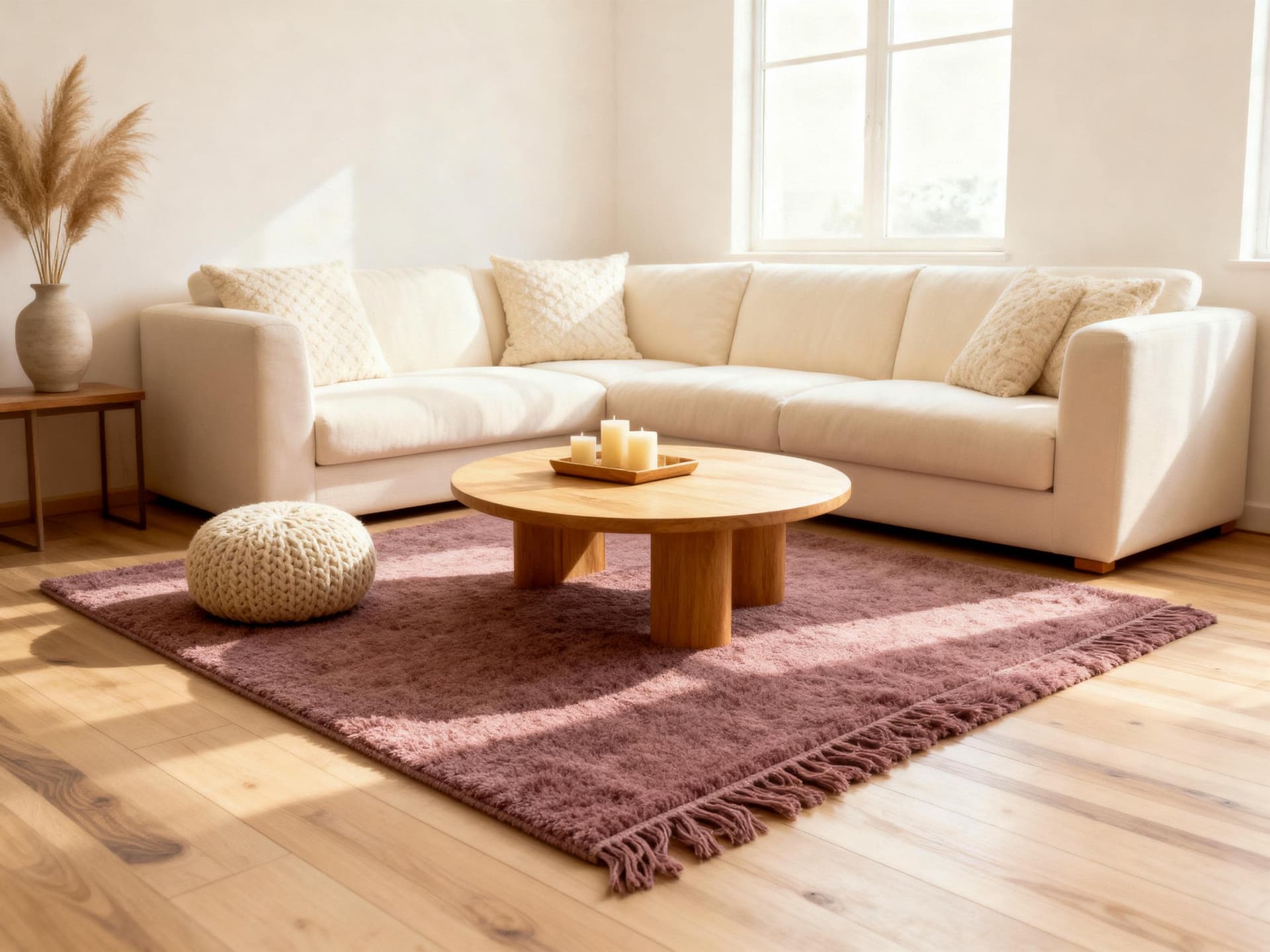 Dusty Pink Fringe Shag Rug