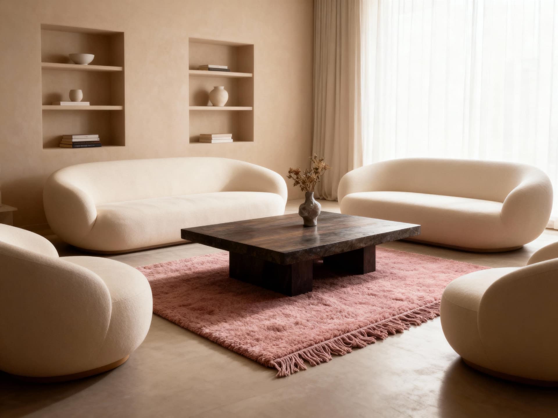Dusty Pink Fringe Shag Rug