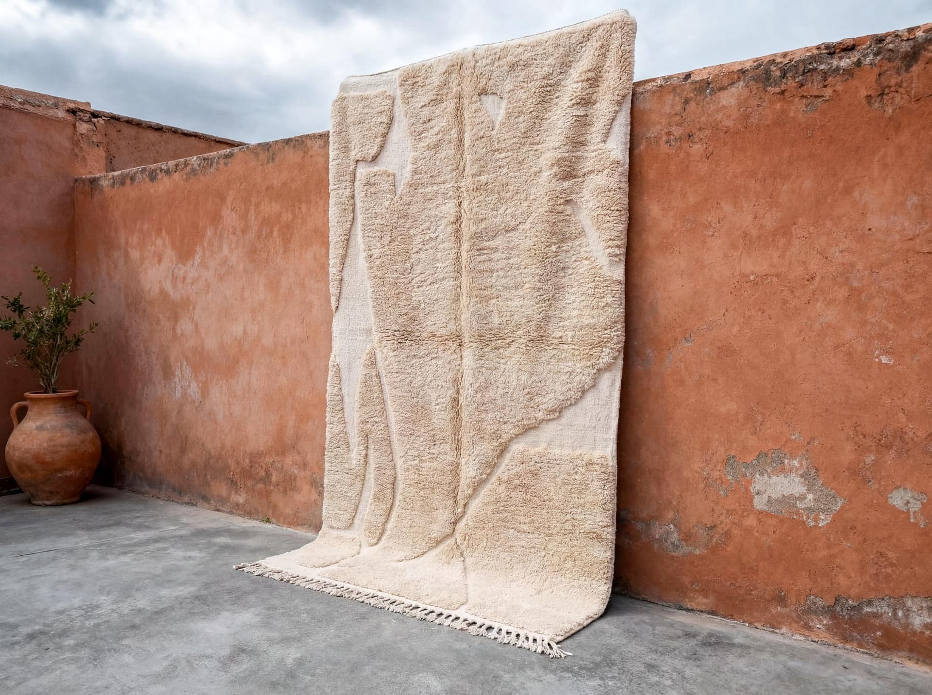 Ivory Abstract Panel Beni Ourain Rug