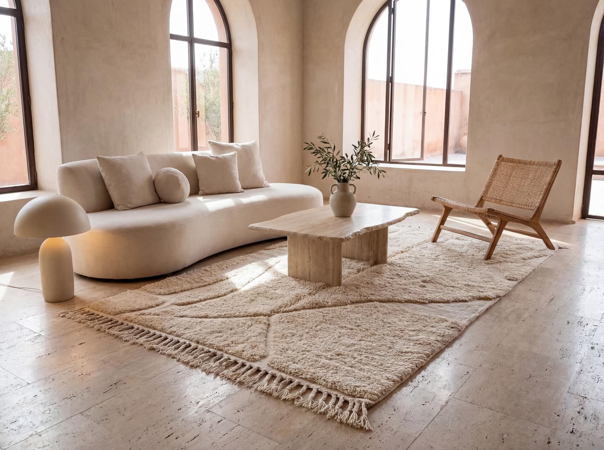 Ivory Abstract Panel Beni Ourain Rug