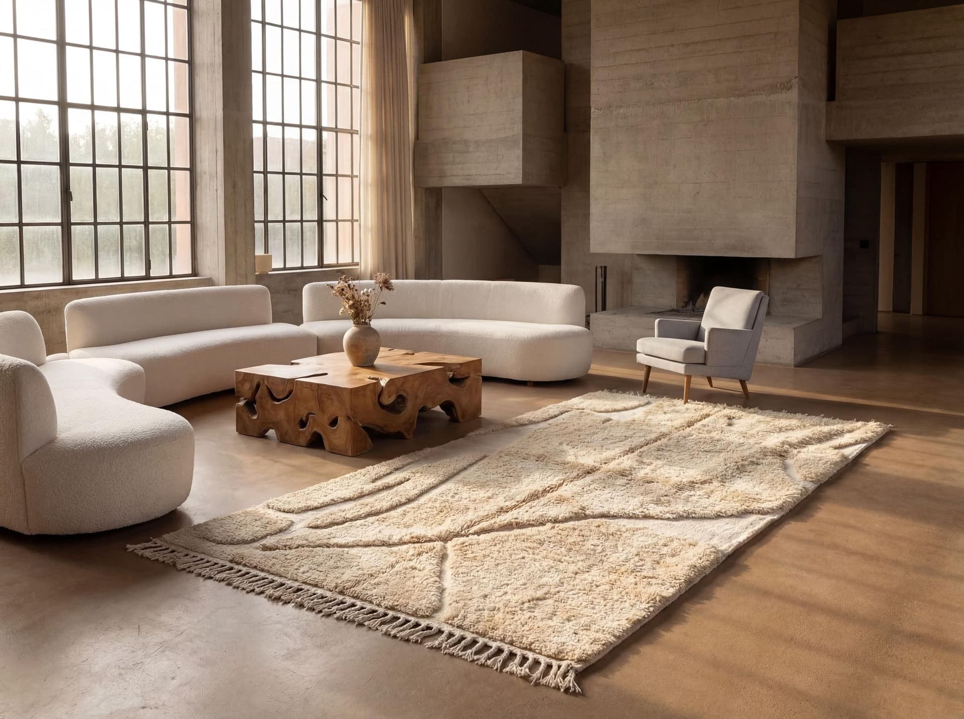 Ivory Abstract Panel Beni Ourain Rug
