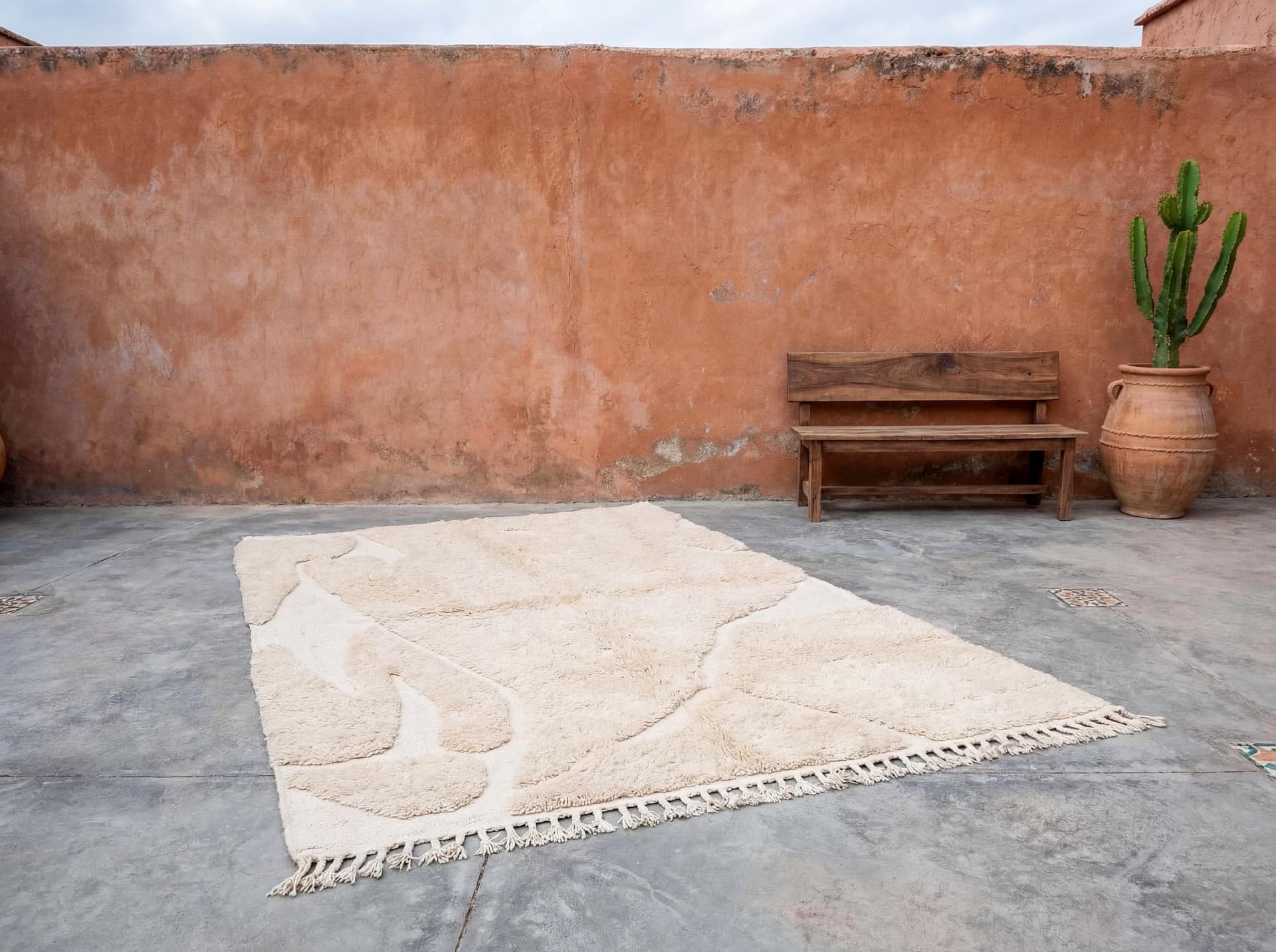 Ivory Abstract Panel Beni Ourain Rug