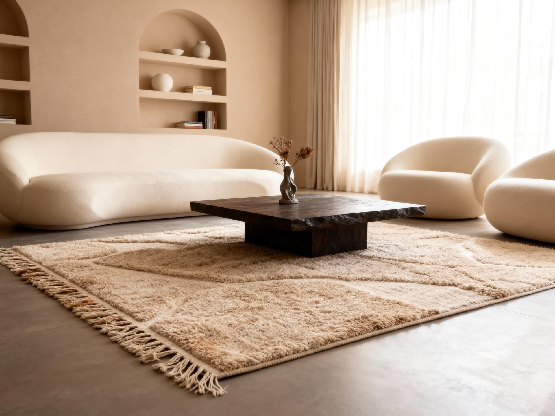 Ivory Abstract Panel Beni Ourain Rug