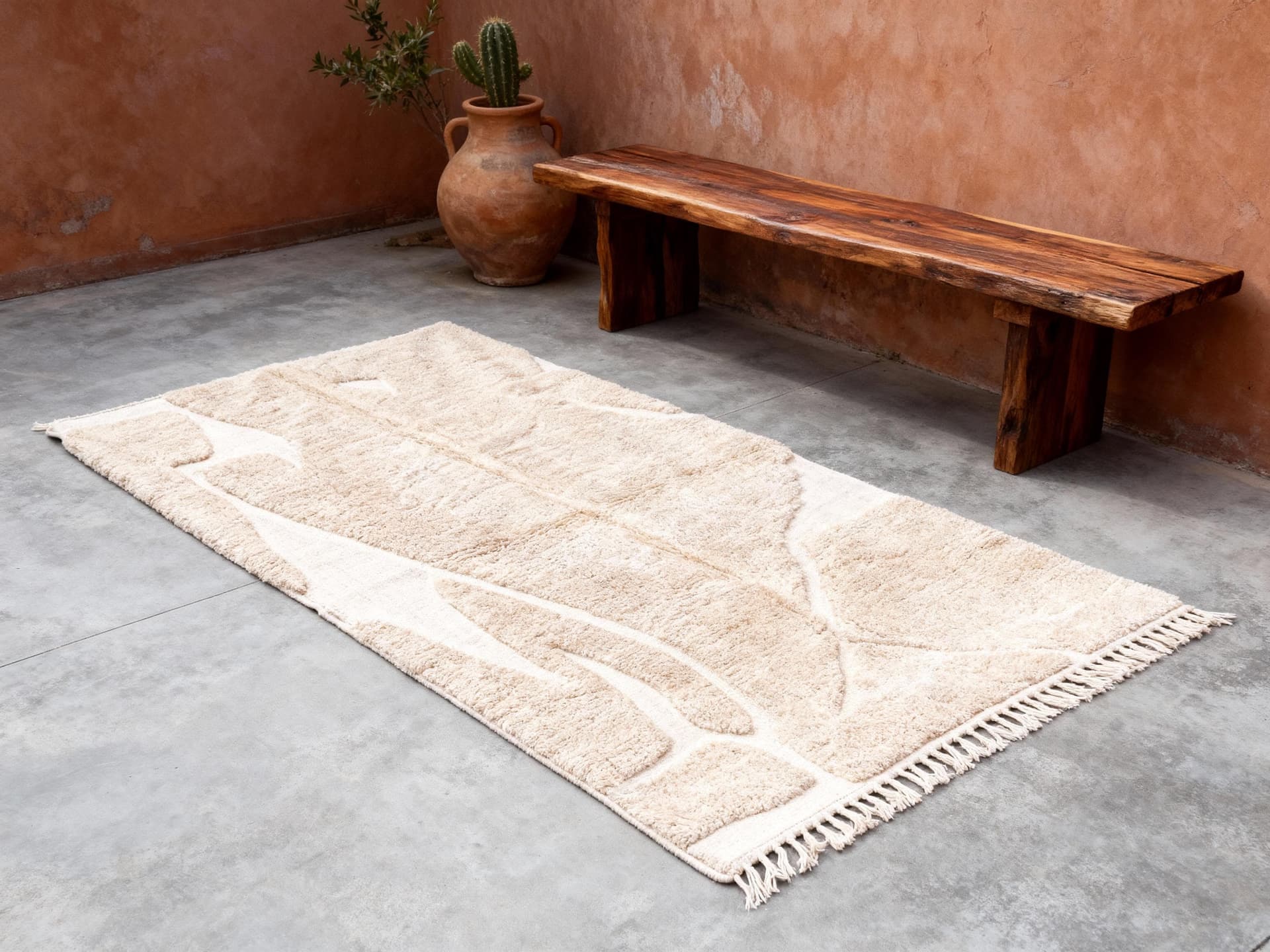 Ivory Abstract Panel Beni Ourain Rug