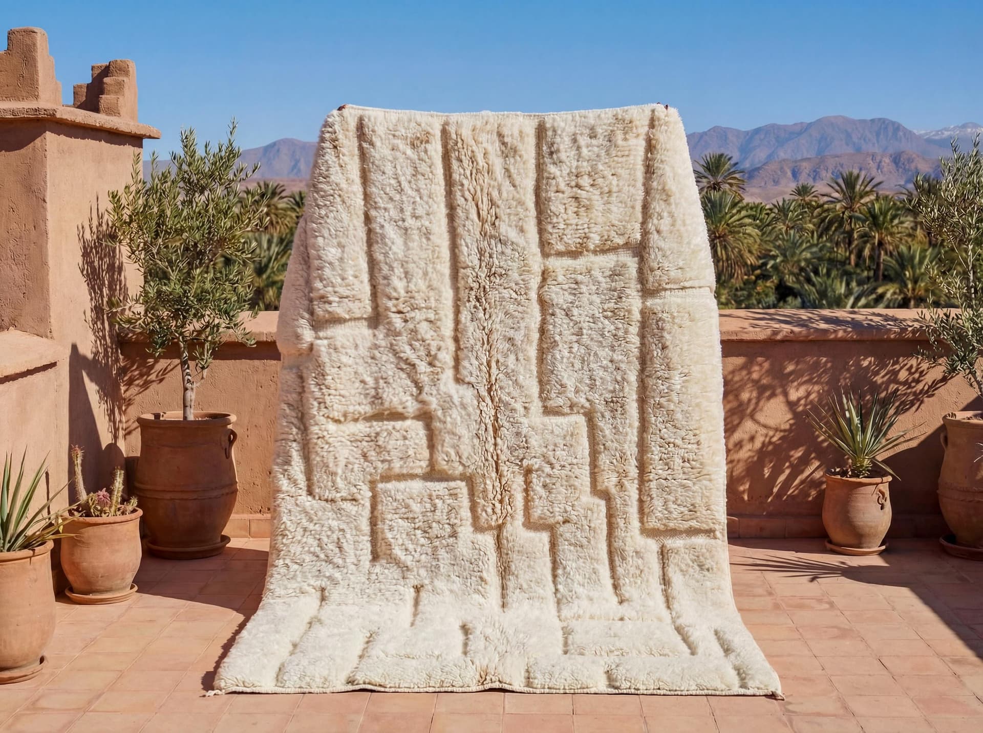 Ivory Geometric Shag Rug