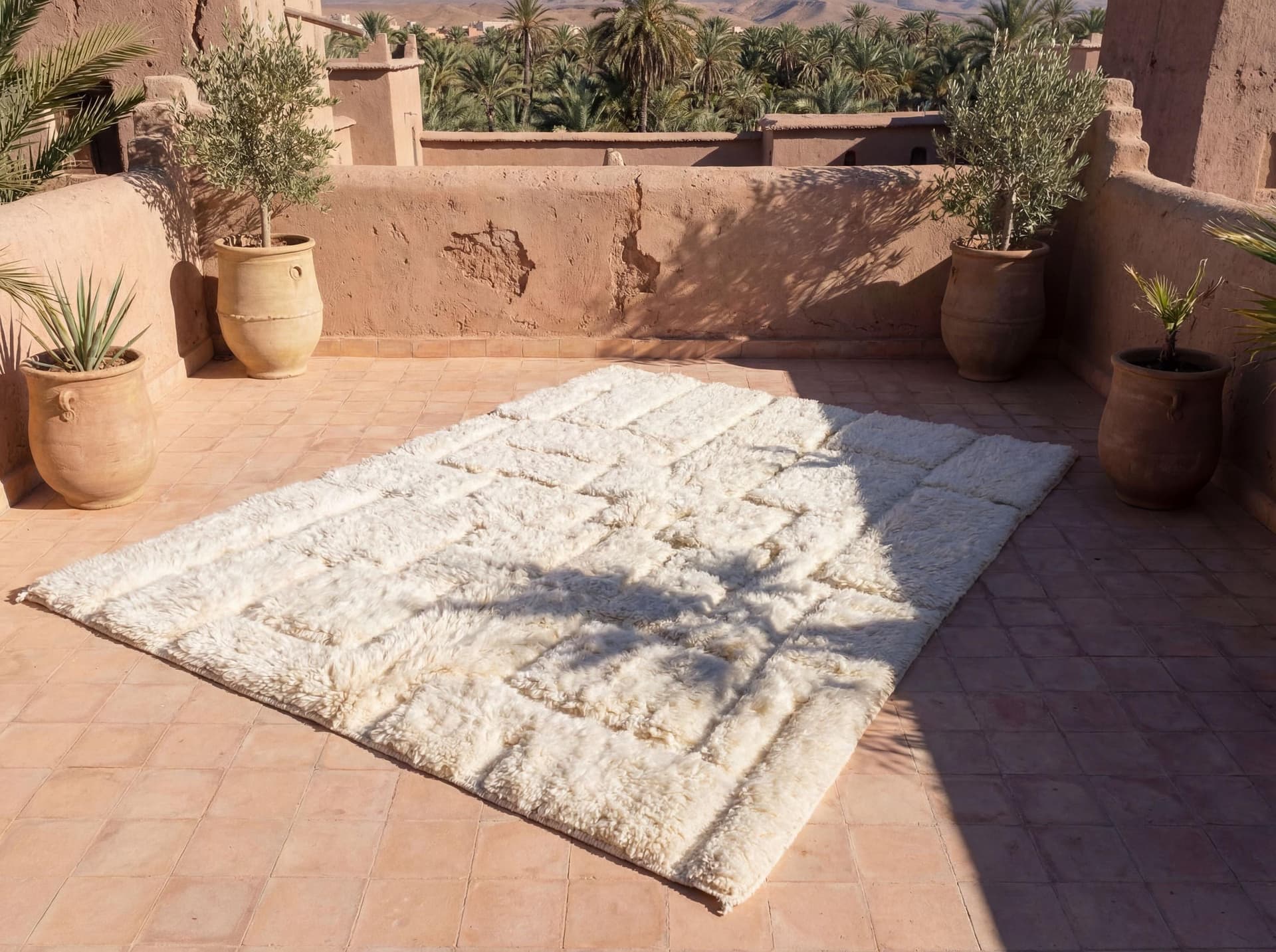 Ivory Geometric Shag Rug