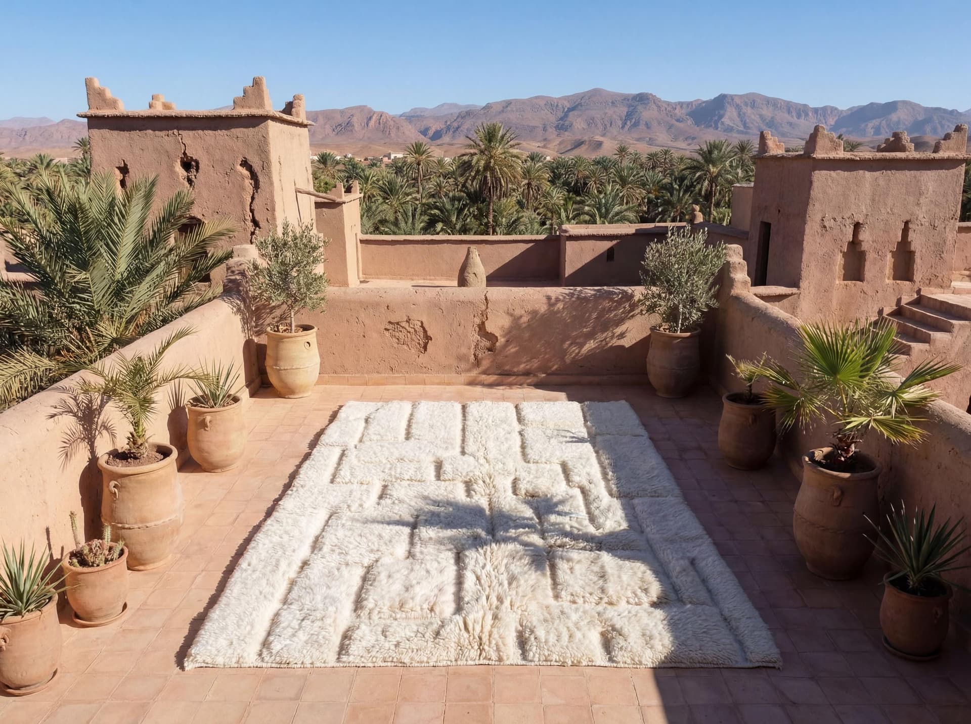 Ivory Geometric Shag Rug