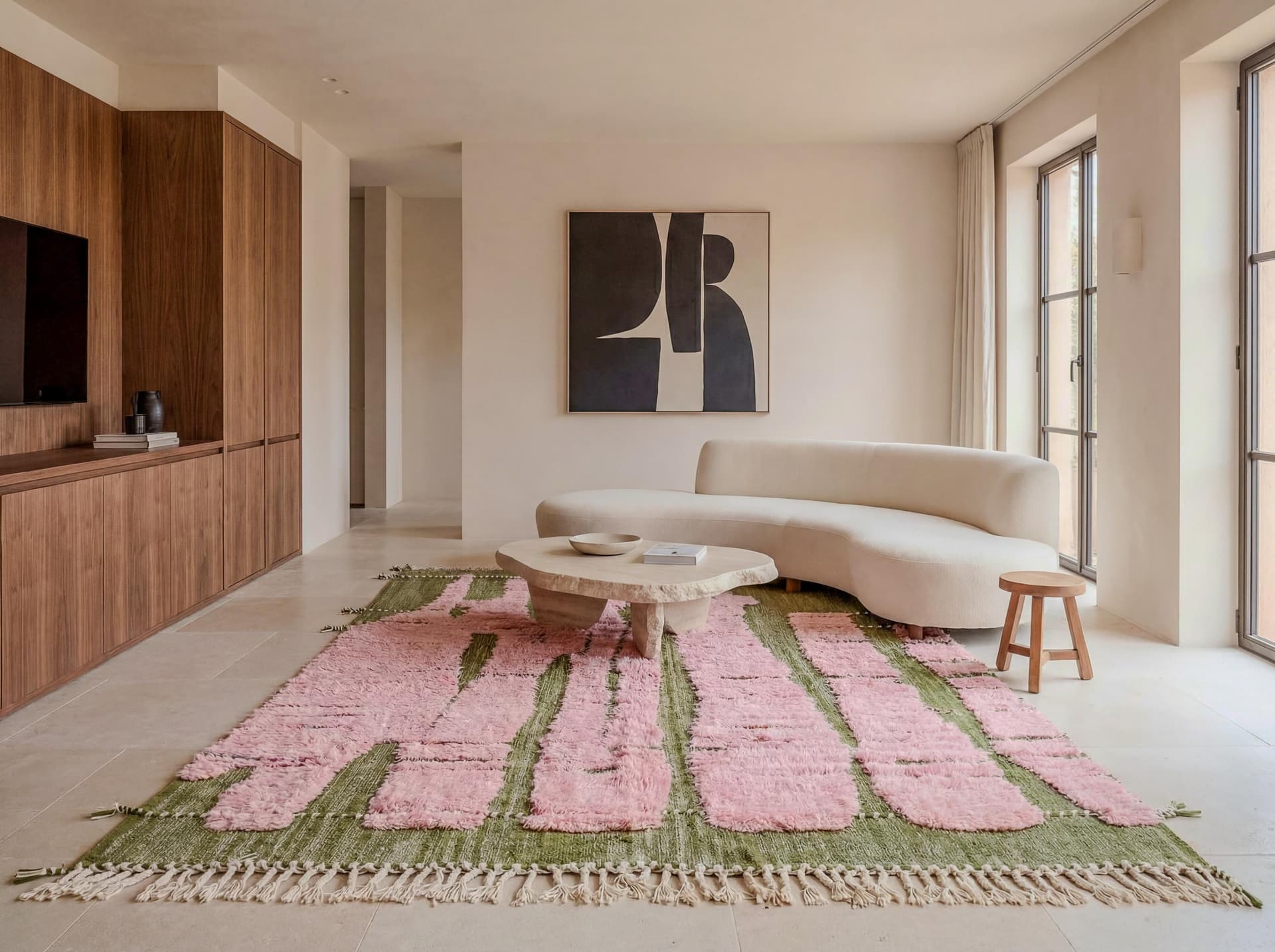 Pink Green Abstract Rug