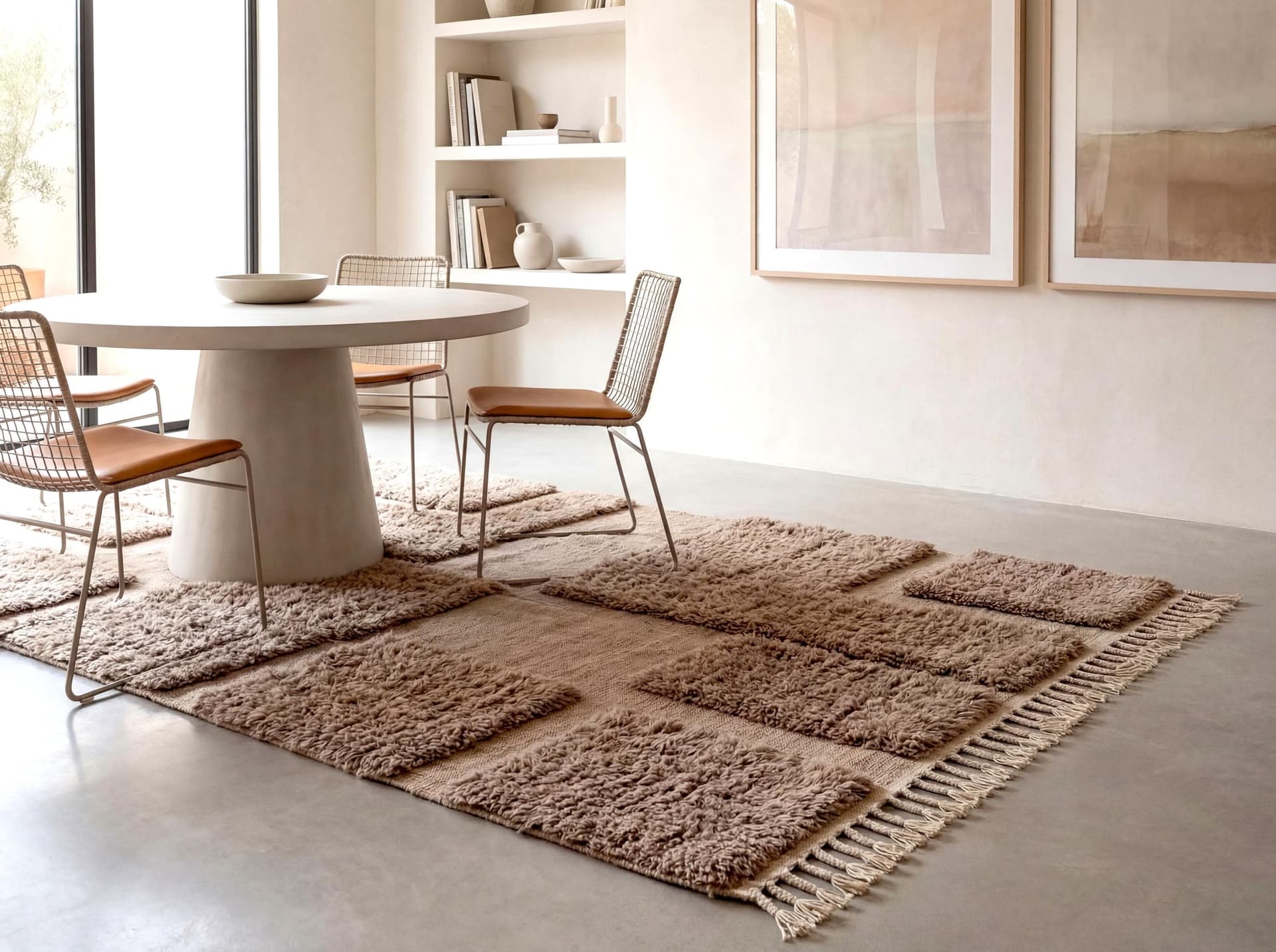 Taupe Patchwork Shag Rug