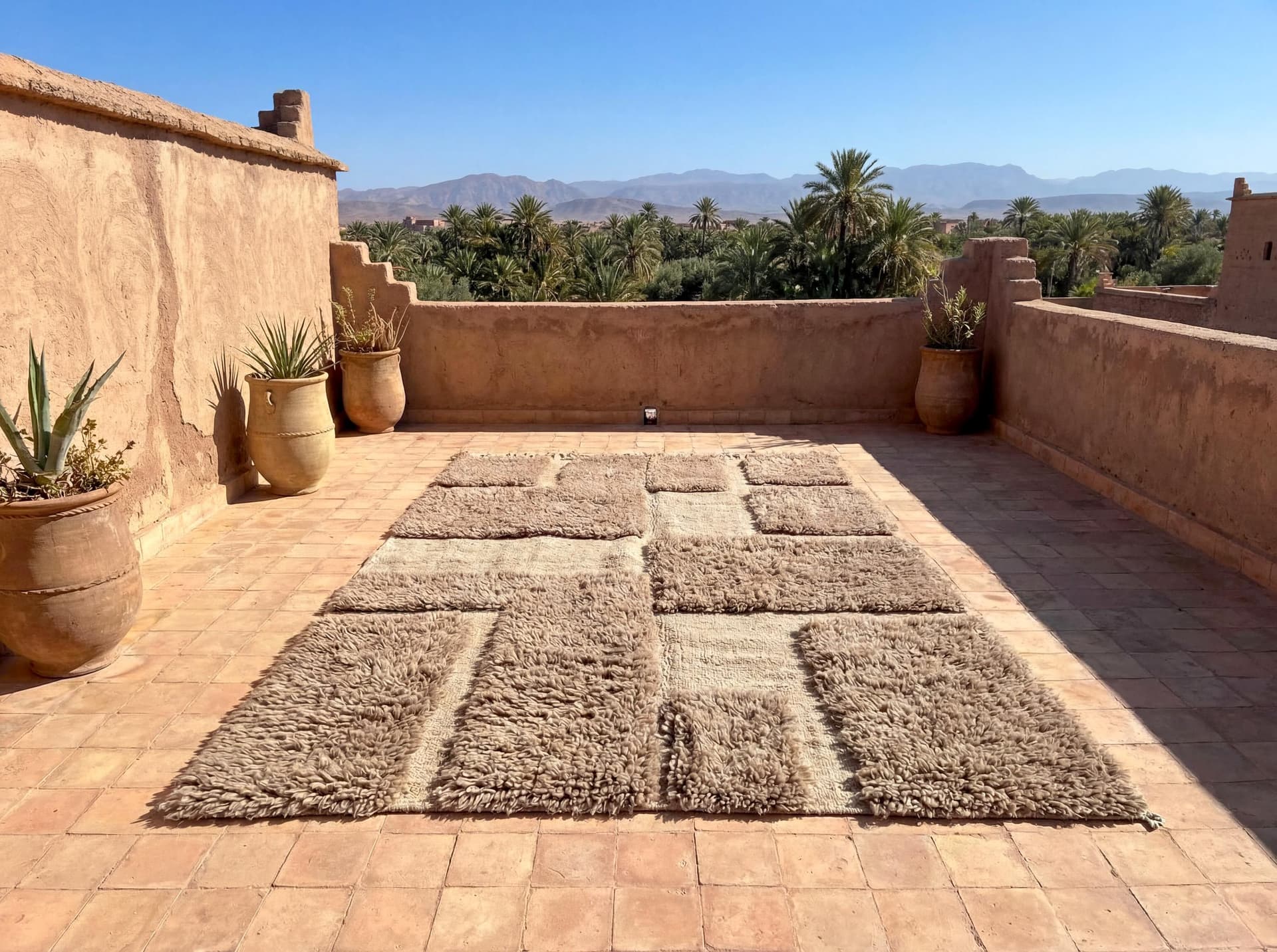 Taupe Patchwork Shag Rug