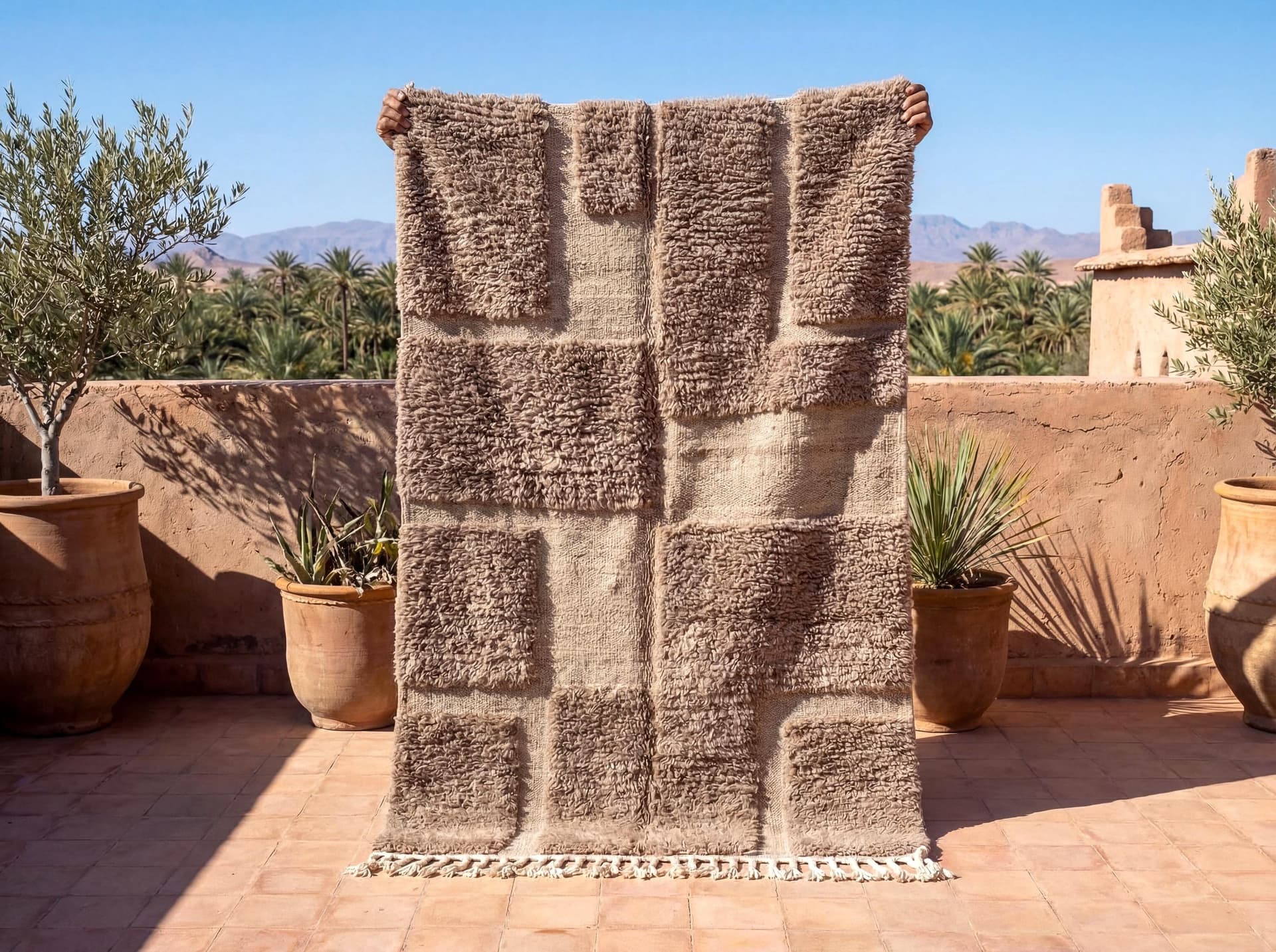Taupe Patchwork Shag Rug