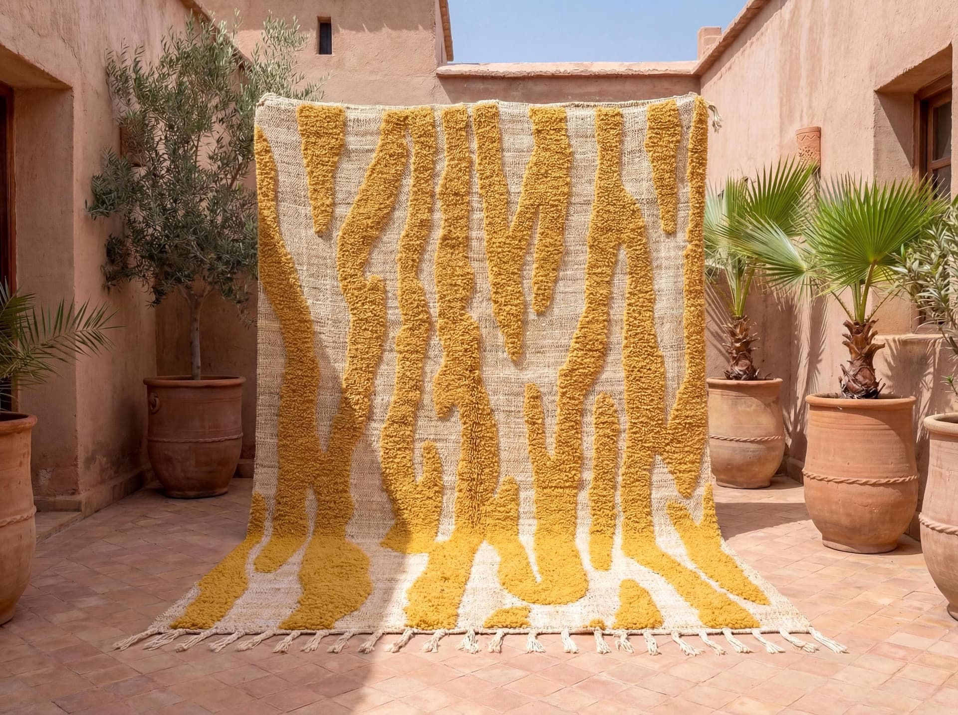 Mustard Abstract Shag Rug