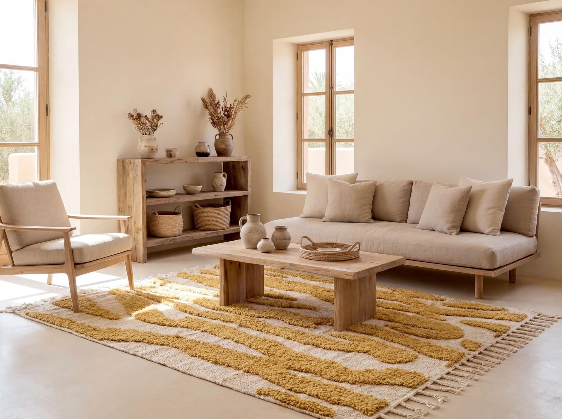 Mustard Abstract Shag Rug