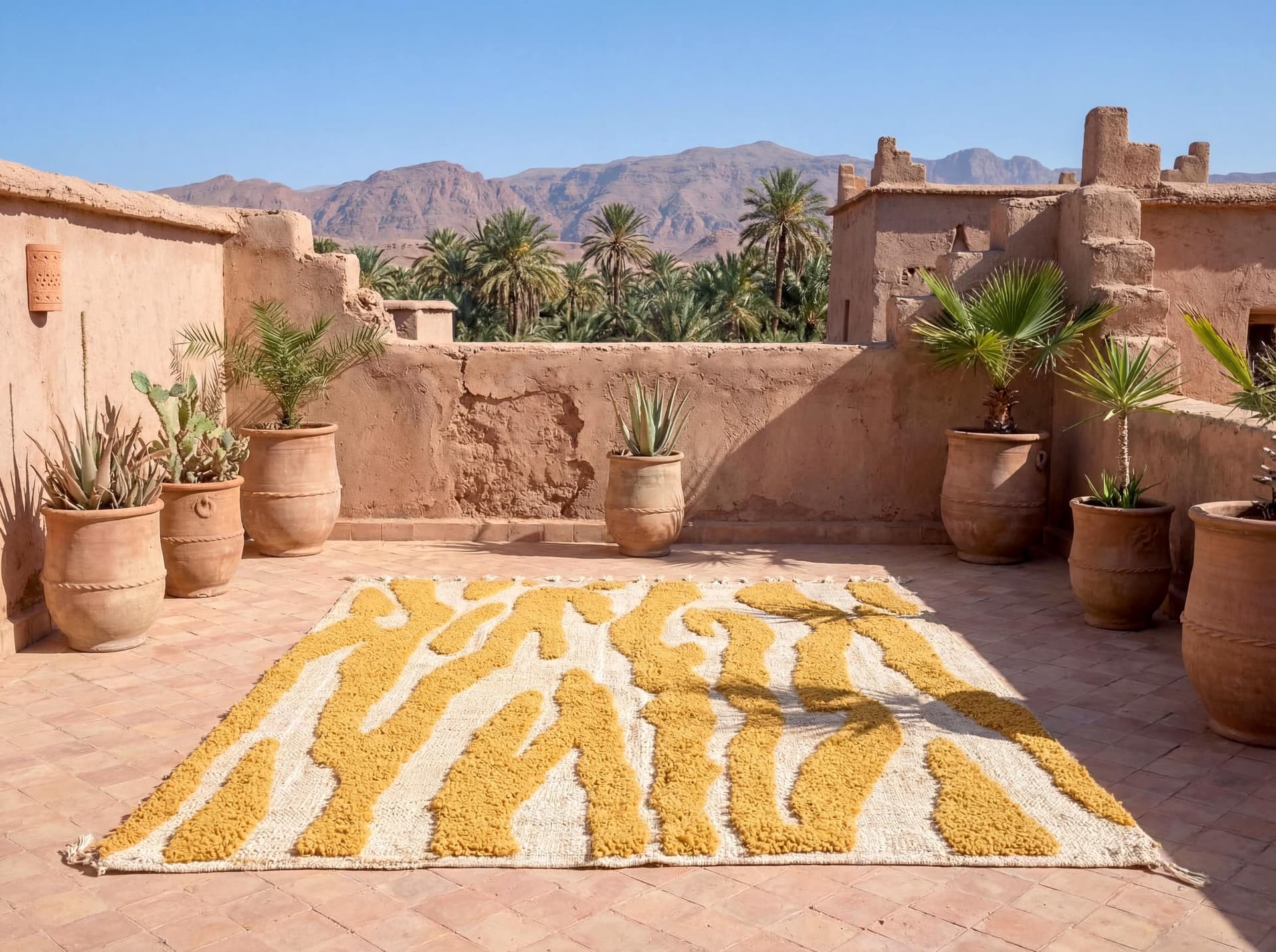 Mustard Abstract Shag Rug