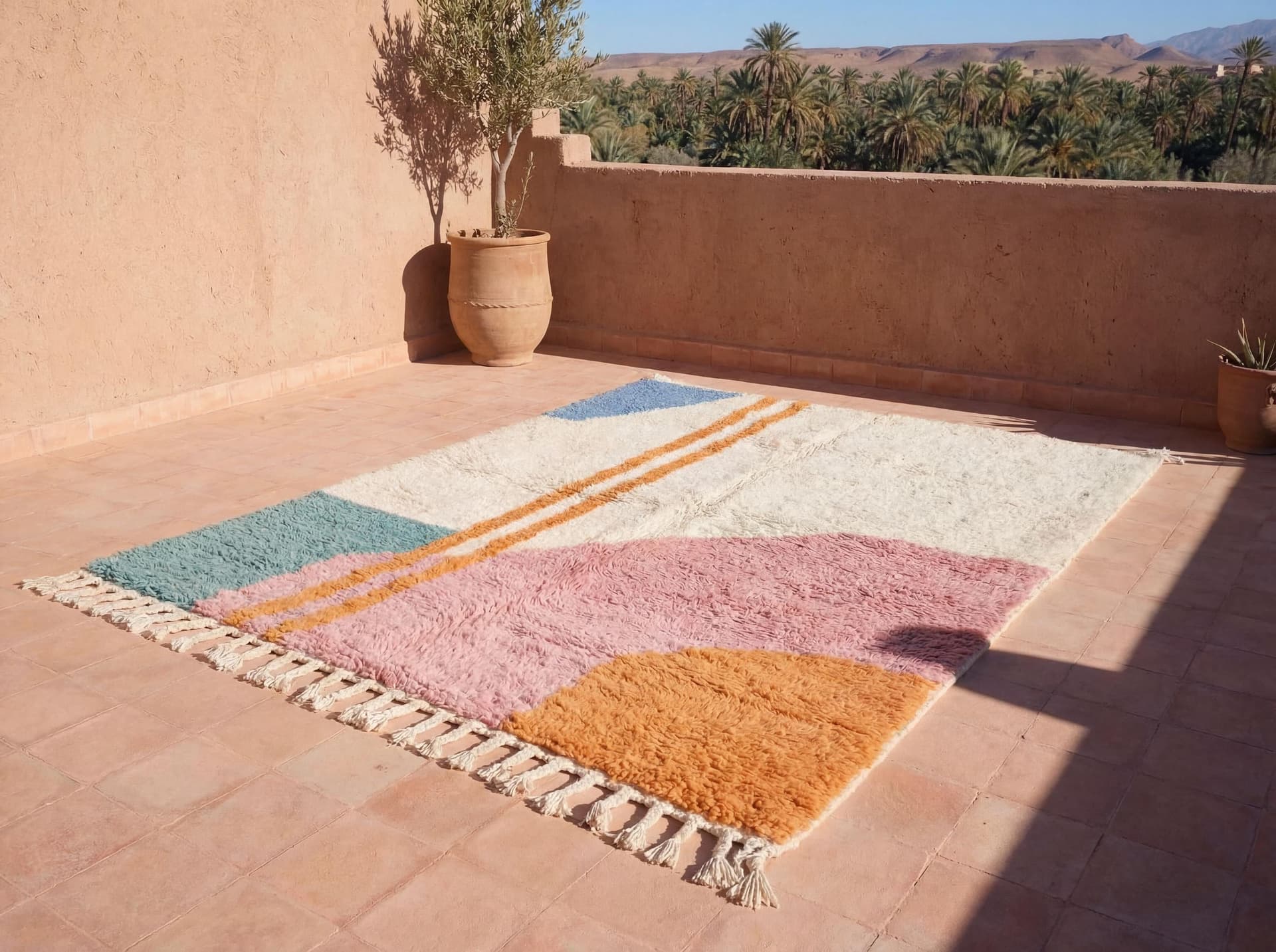 Pink Blue Stripe Abstract Rug
