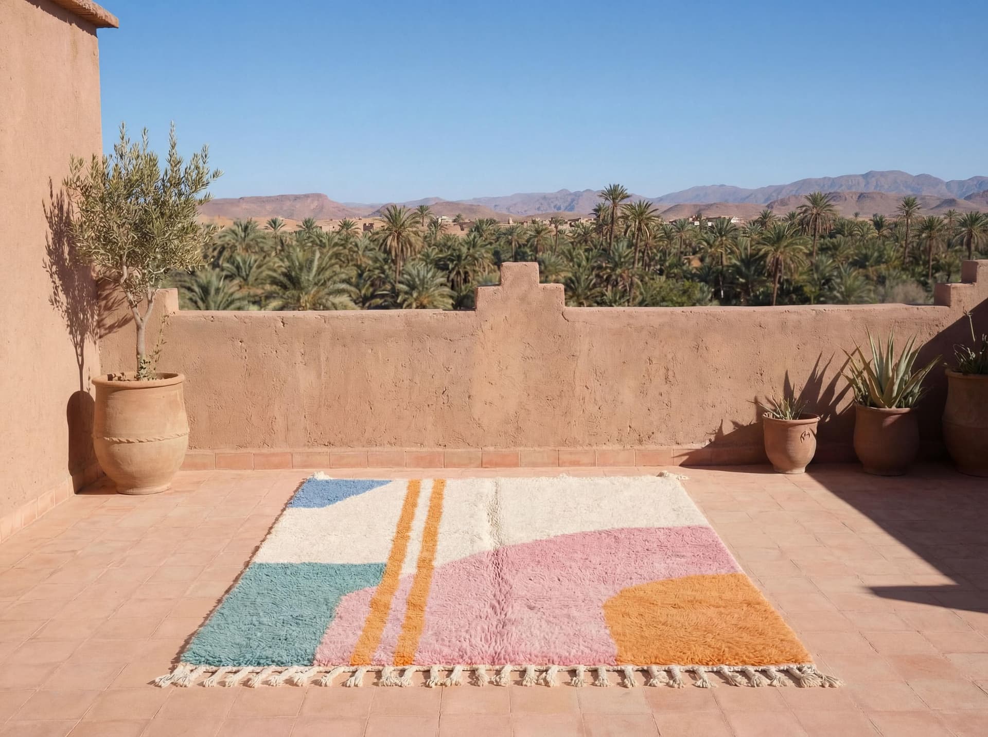 Pink Blue Stripe Abstract Rug