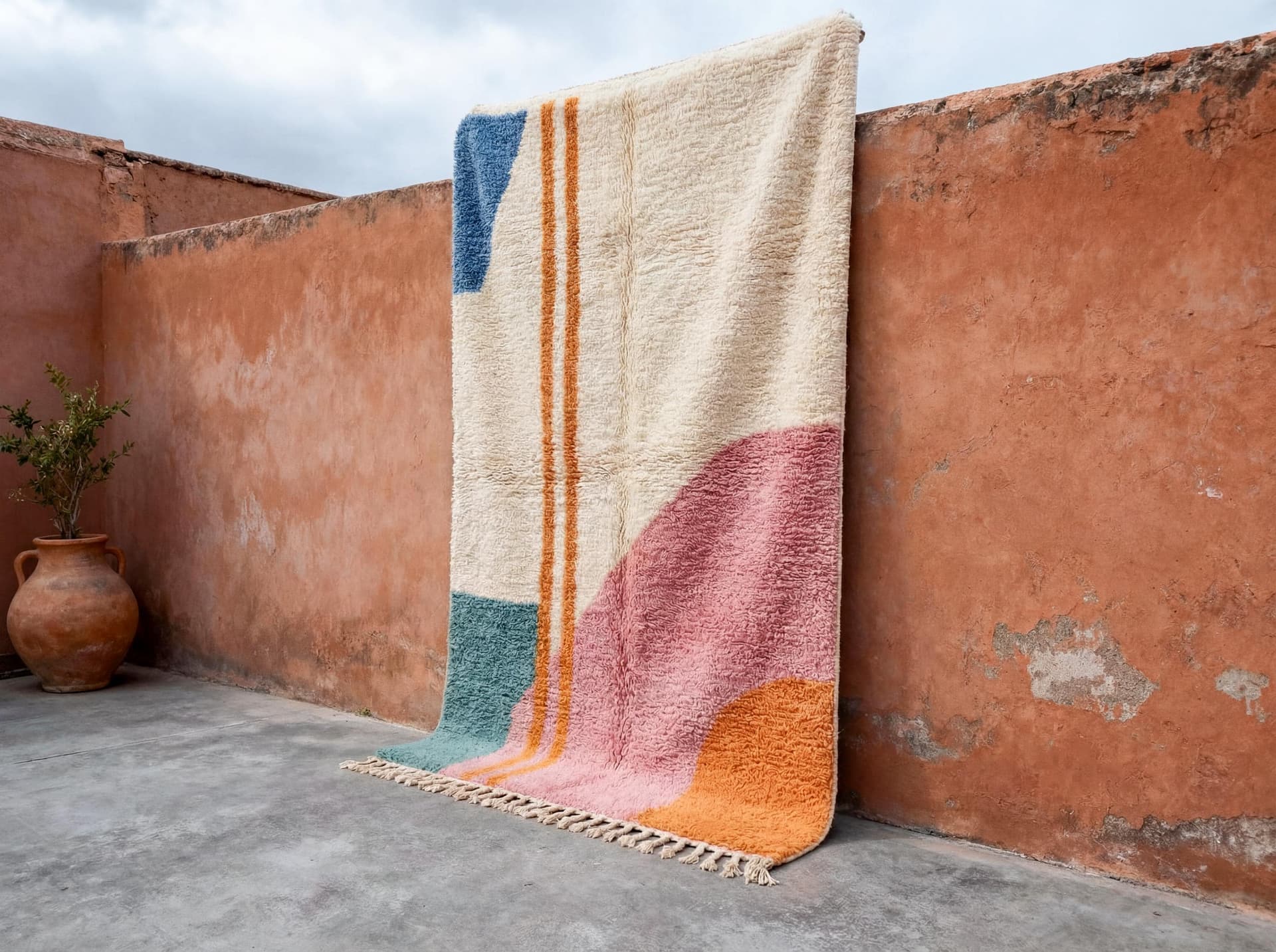 Pink Blue Stripe Abstract Rug