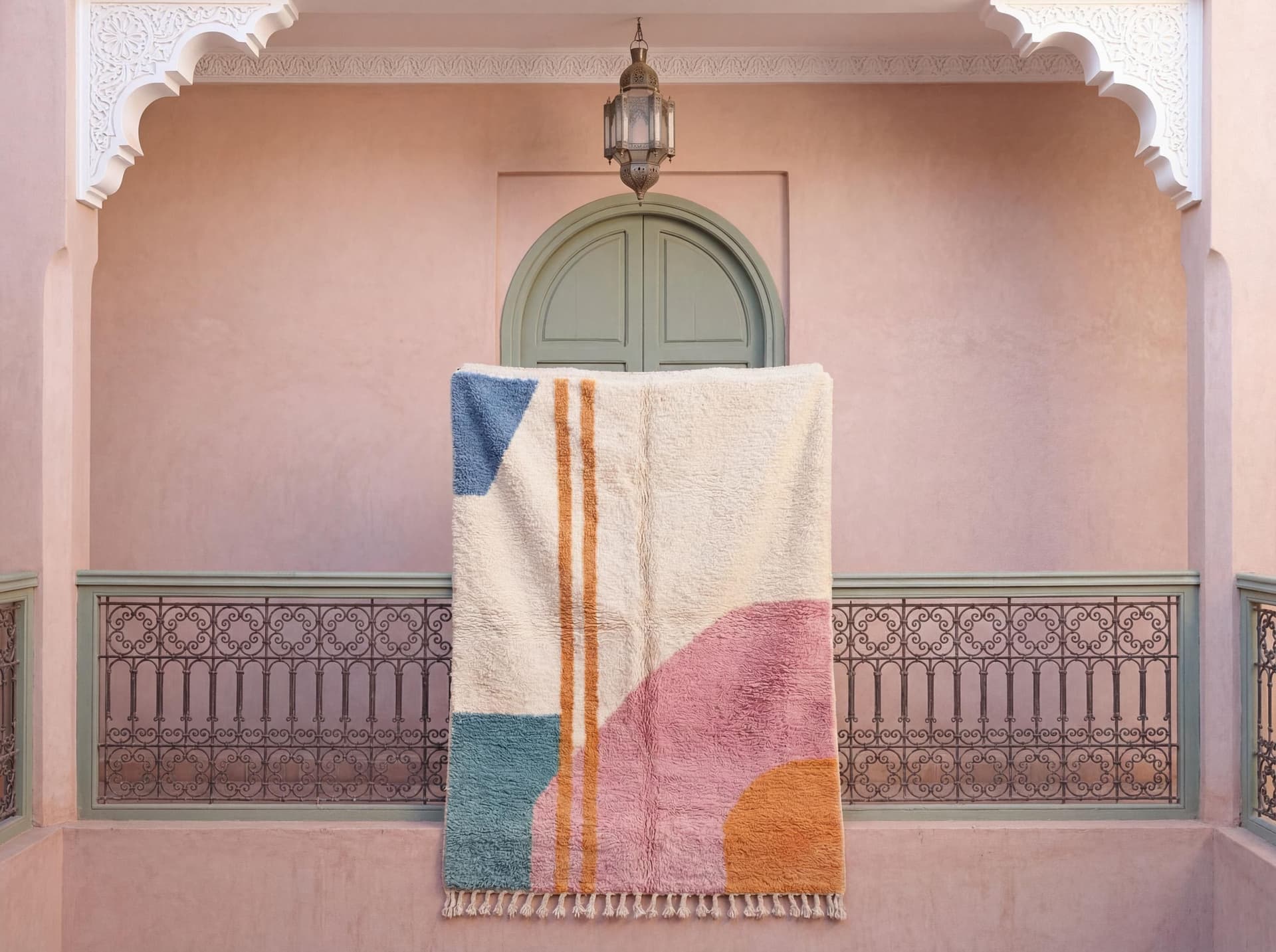 Pink Blue Stripe Abstract Rug