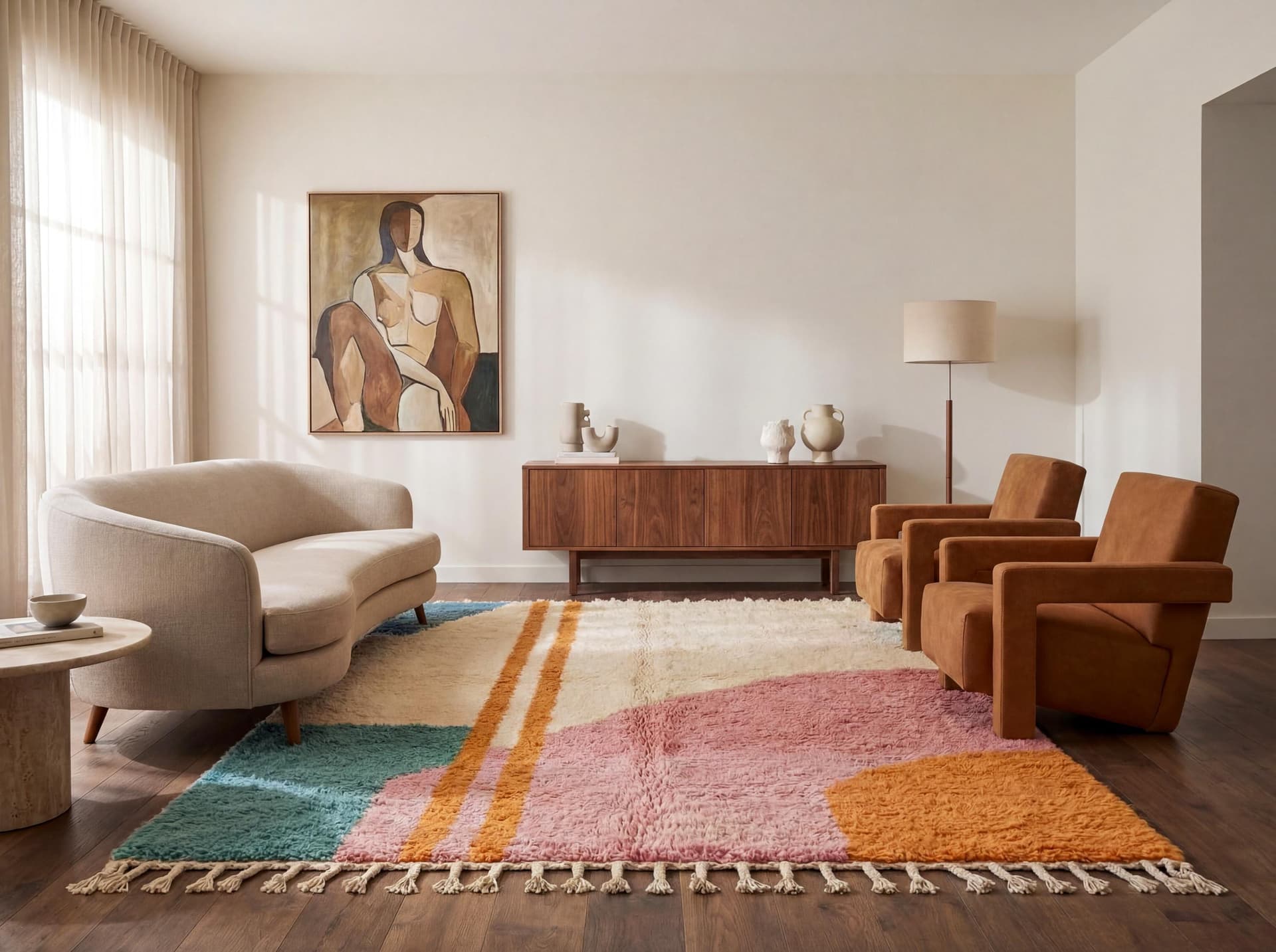Pink Blue Stripe Abstract Rug
