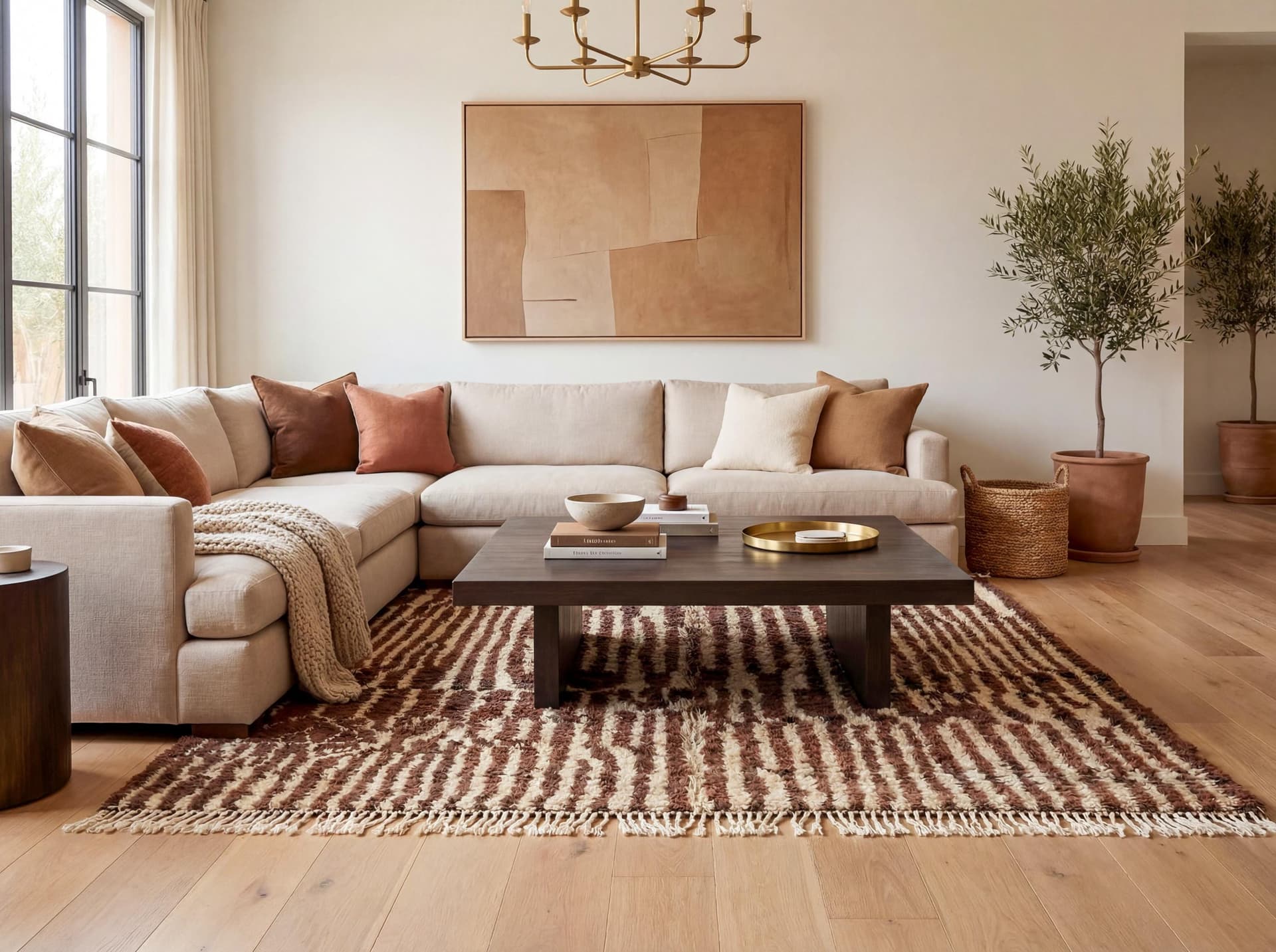 Brown Ivory Striped Rug