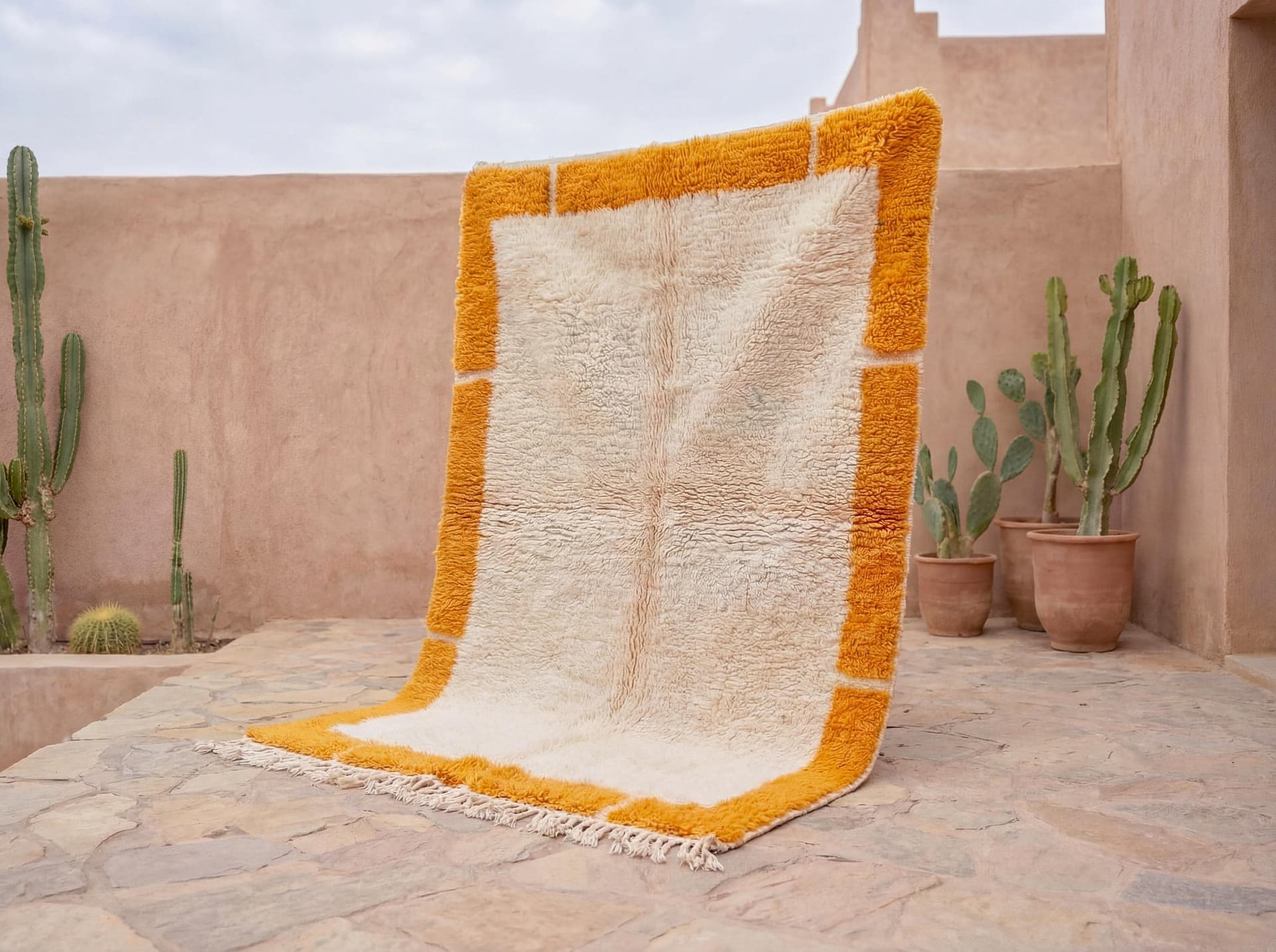 Orange Border Beni Ourain Rug