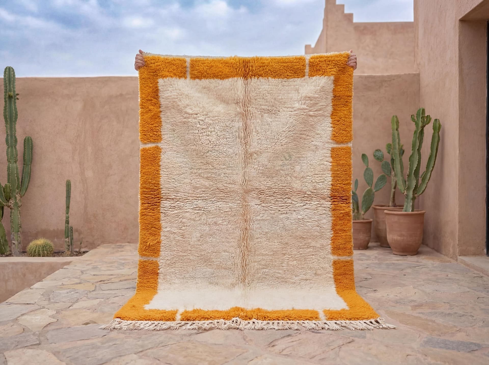 Orange Border Beni Ourain Rug