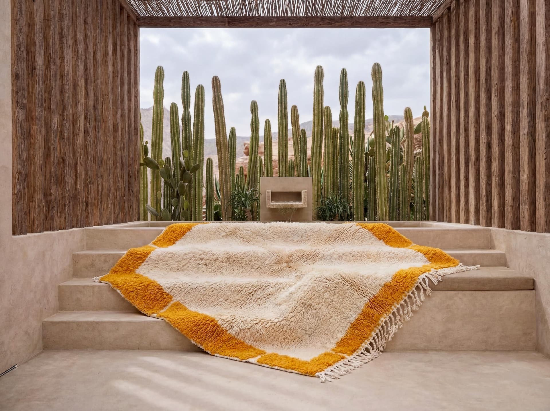Orange Border Beni Ourain Rug