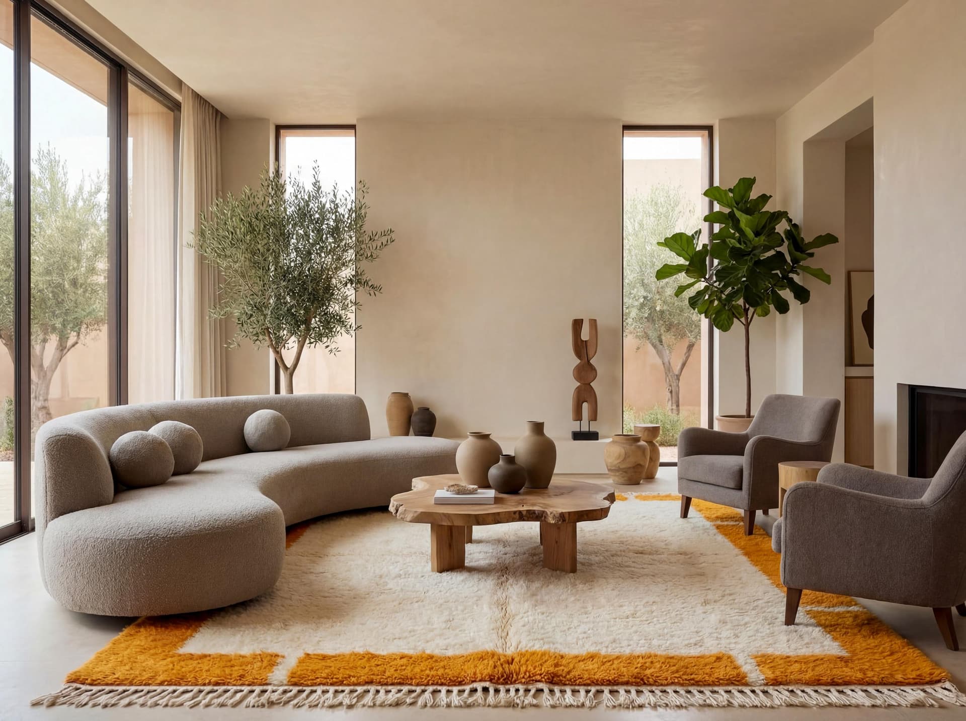 Orange Border Beni Ourain Rug