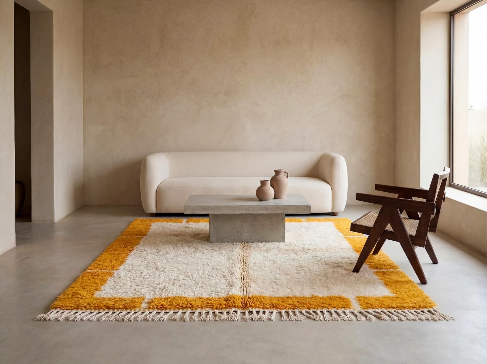 Orange Border Beni Ourain Rug