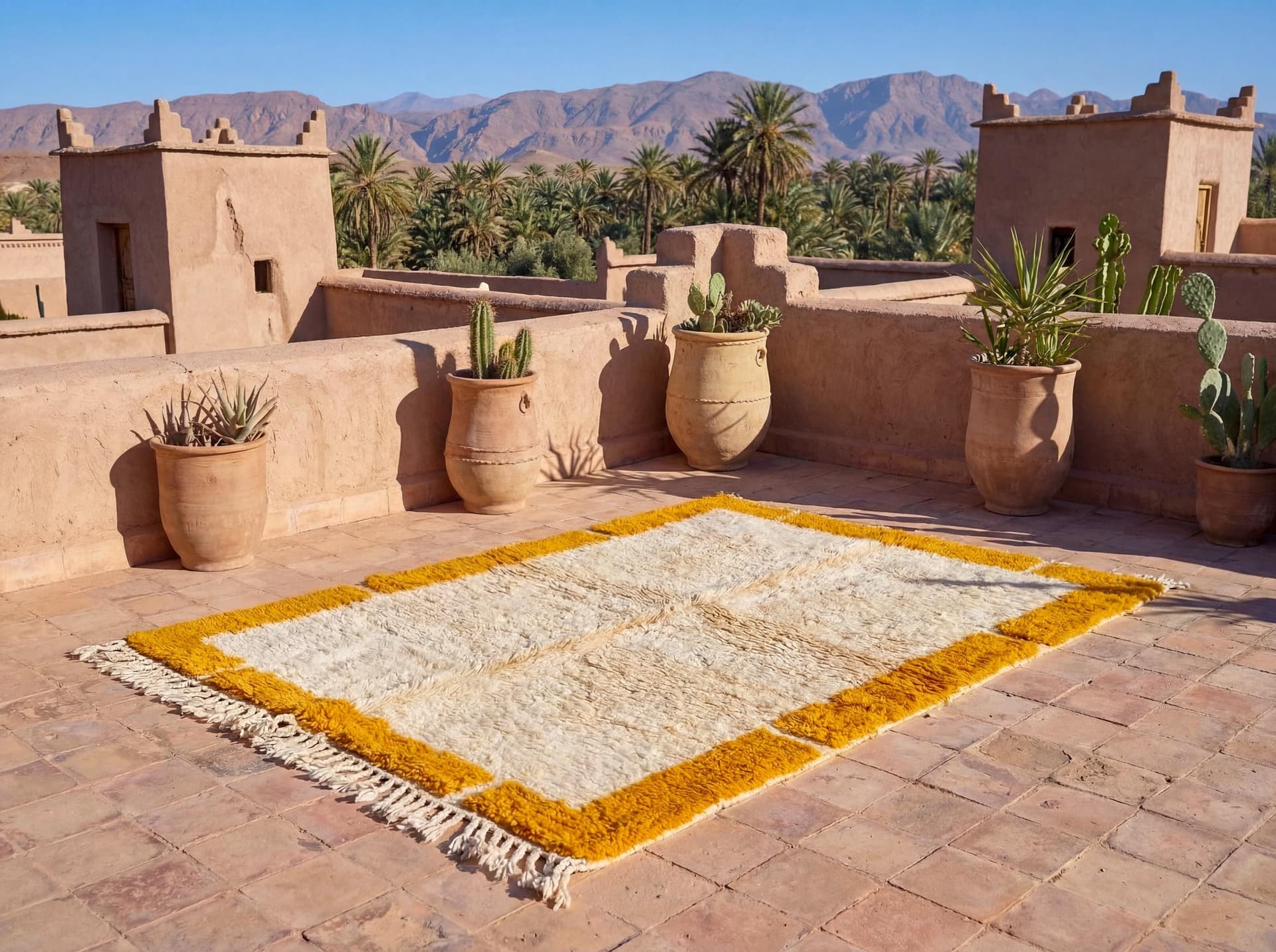 Orange Border Beni Ourain Rug