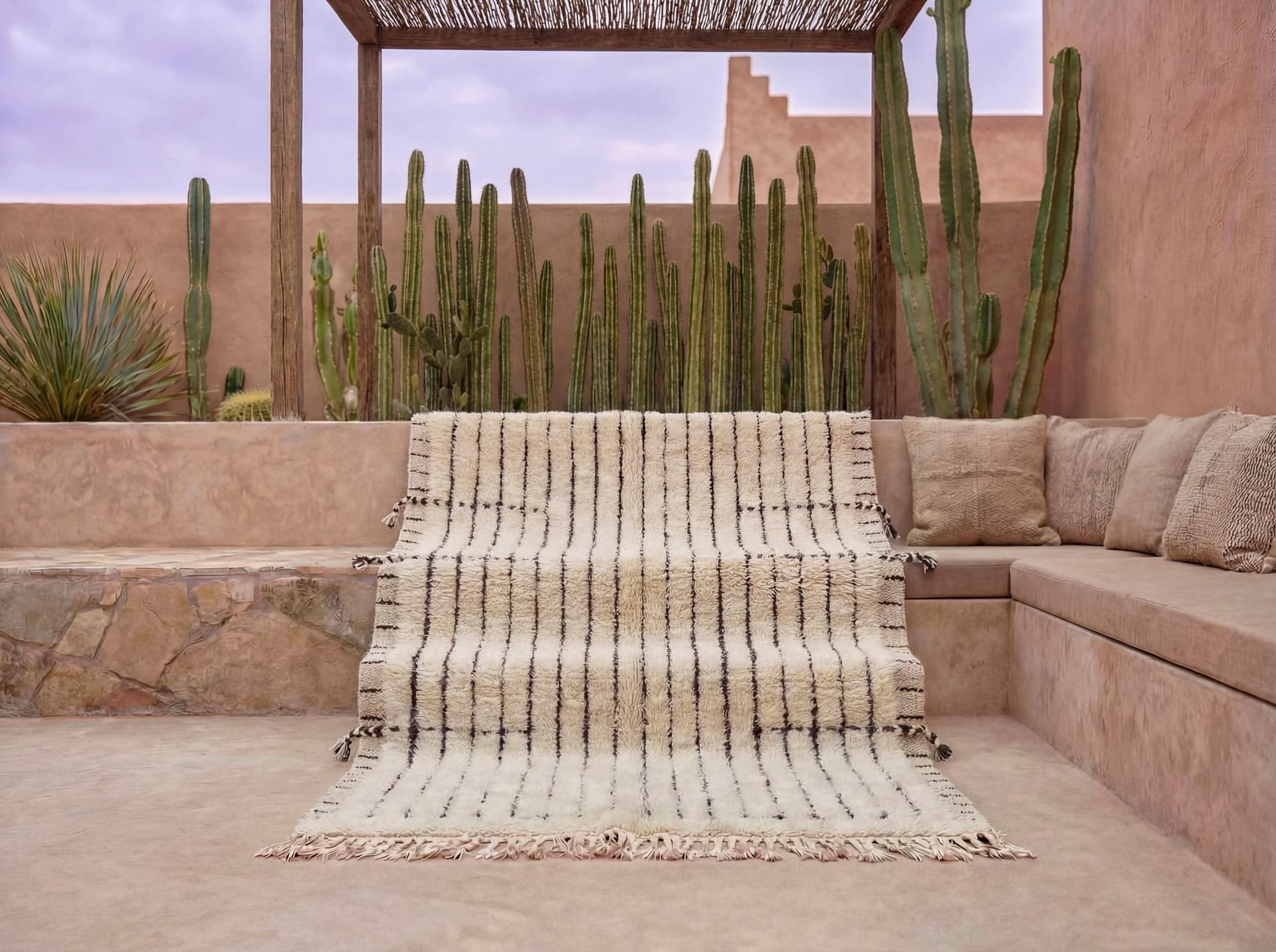 Ivory Black Striped Rug