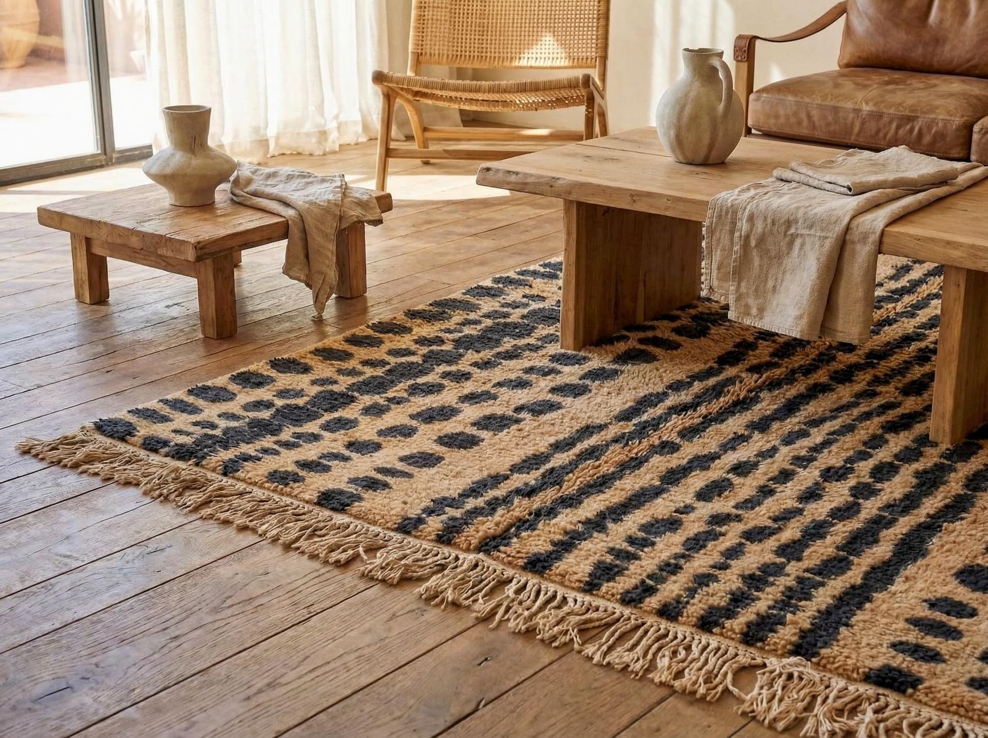 Beige Dotted Stripe Rug