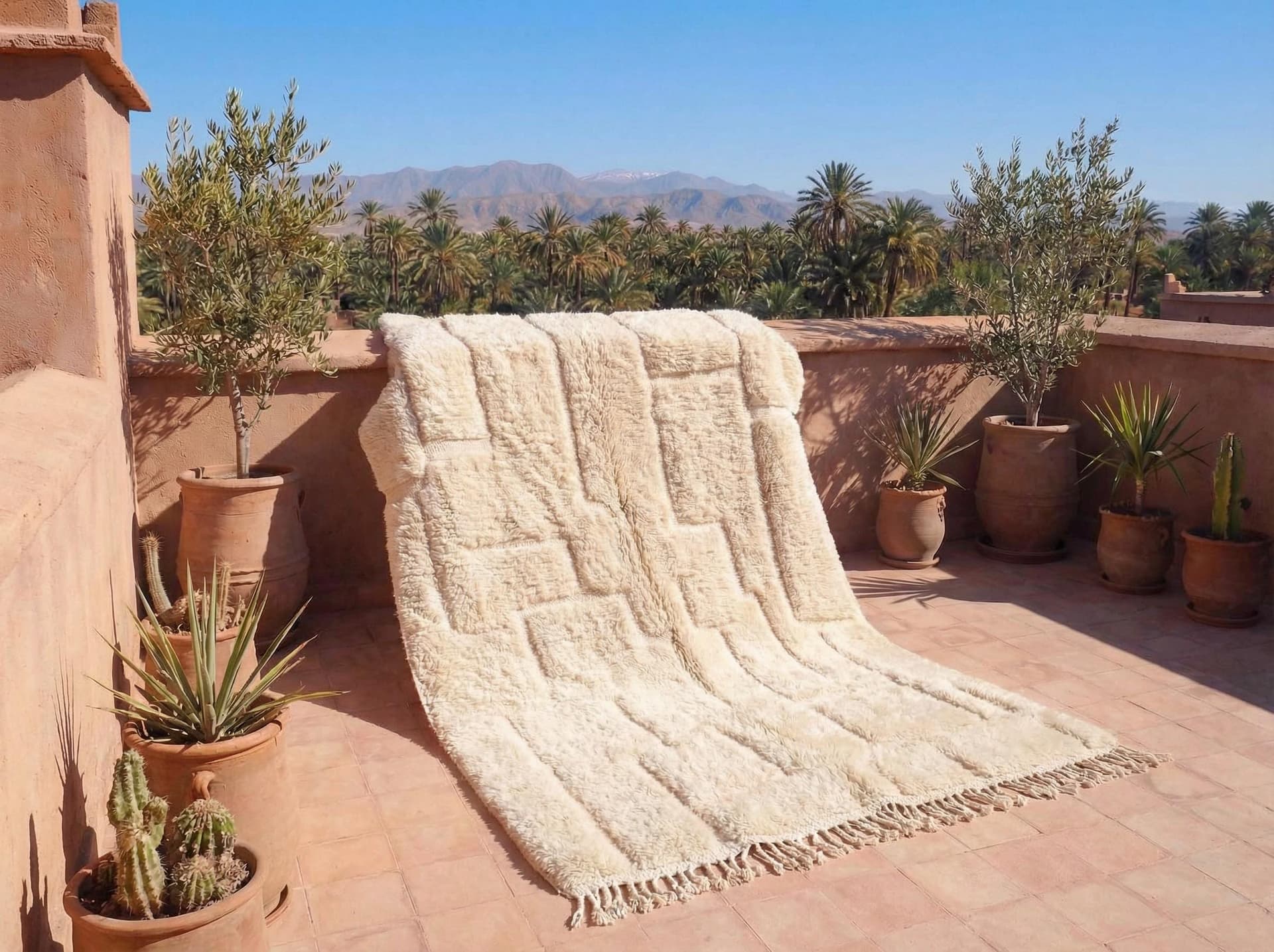 Ivory Grid Textured Rug