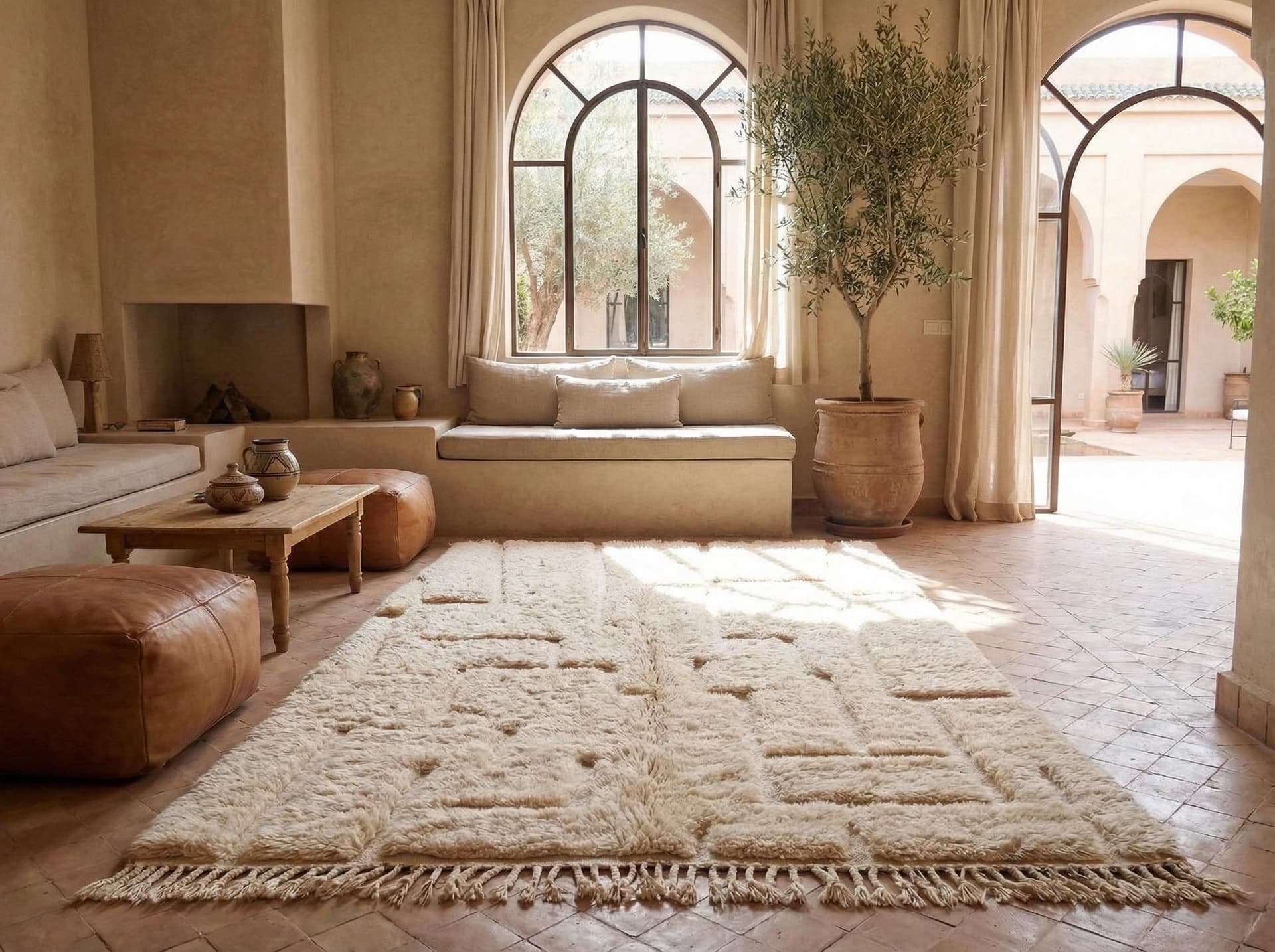Ivory Grid Textured Rug