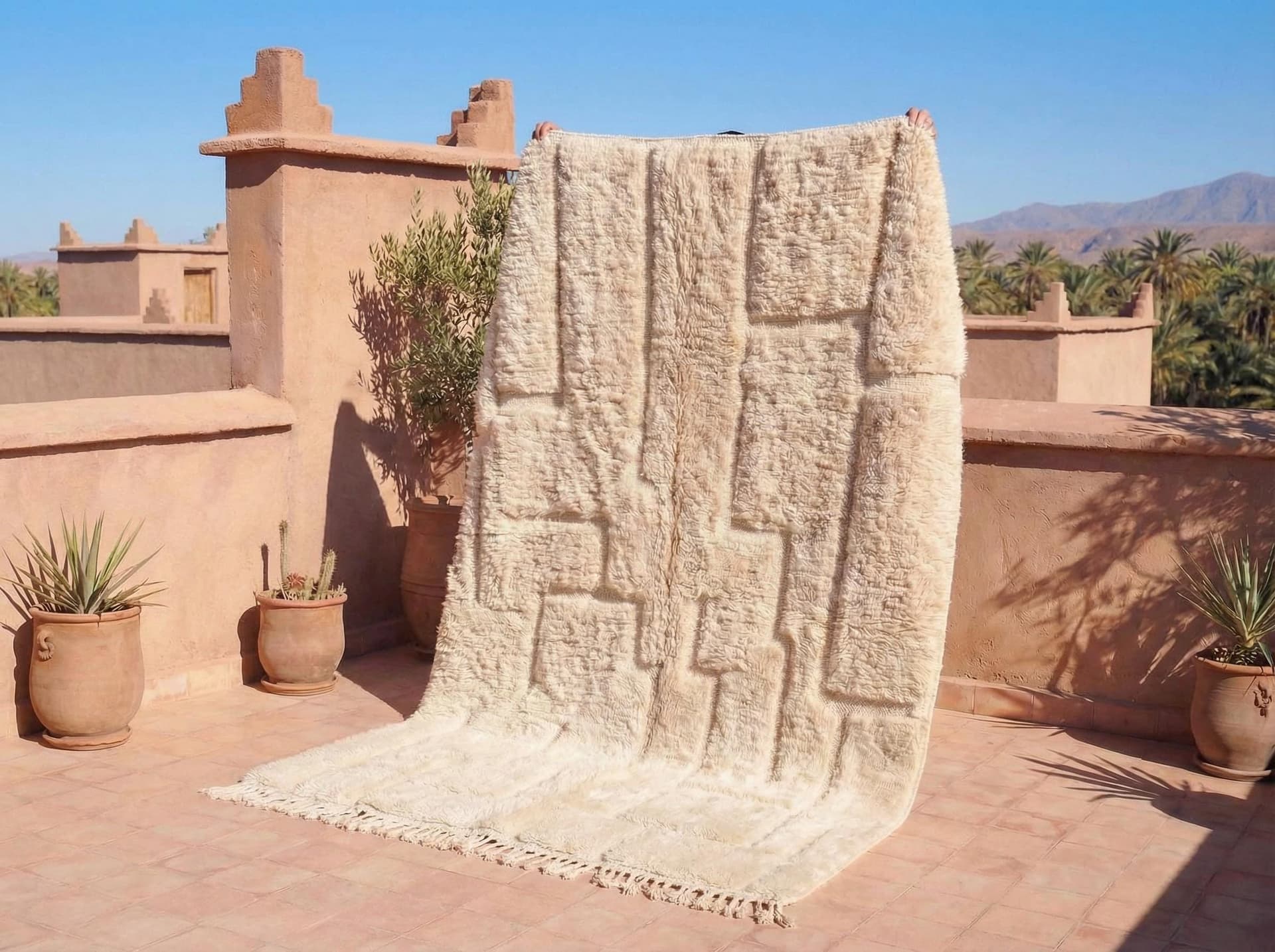 Ivory Grid Textured Rug