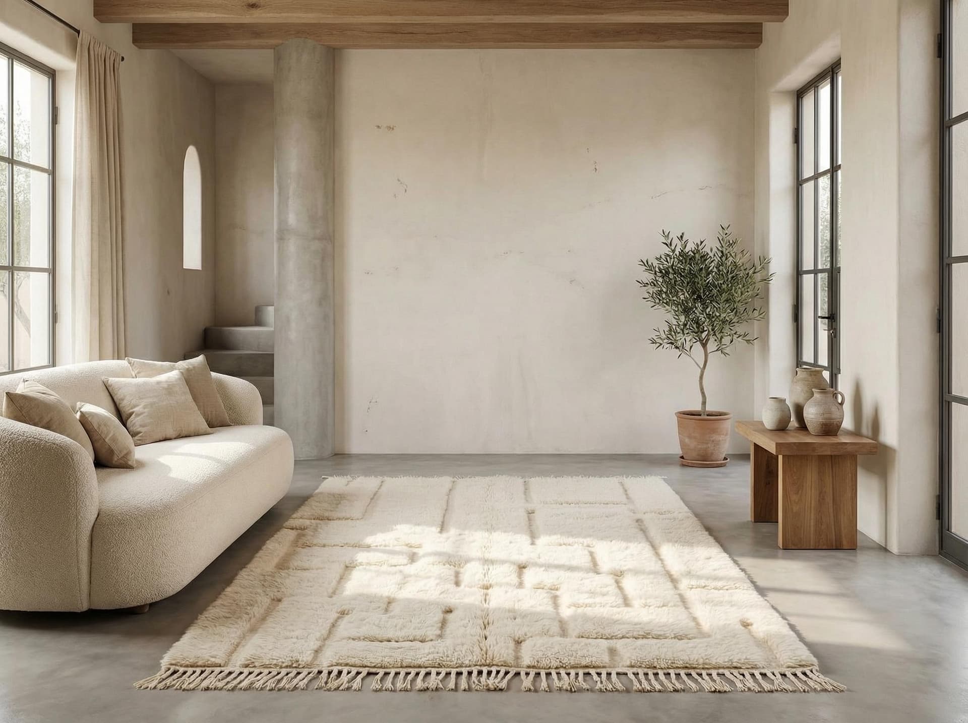 Ivory Grid Textured Rug