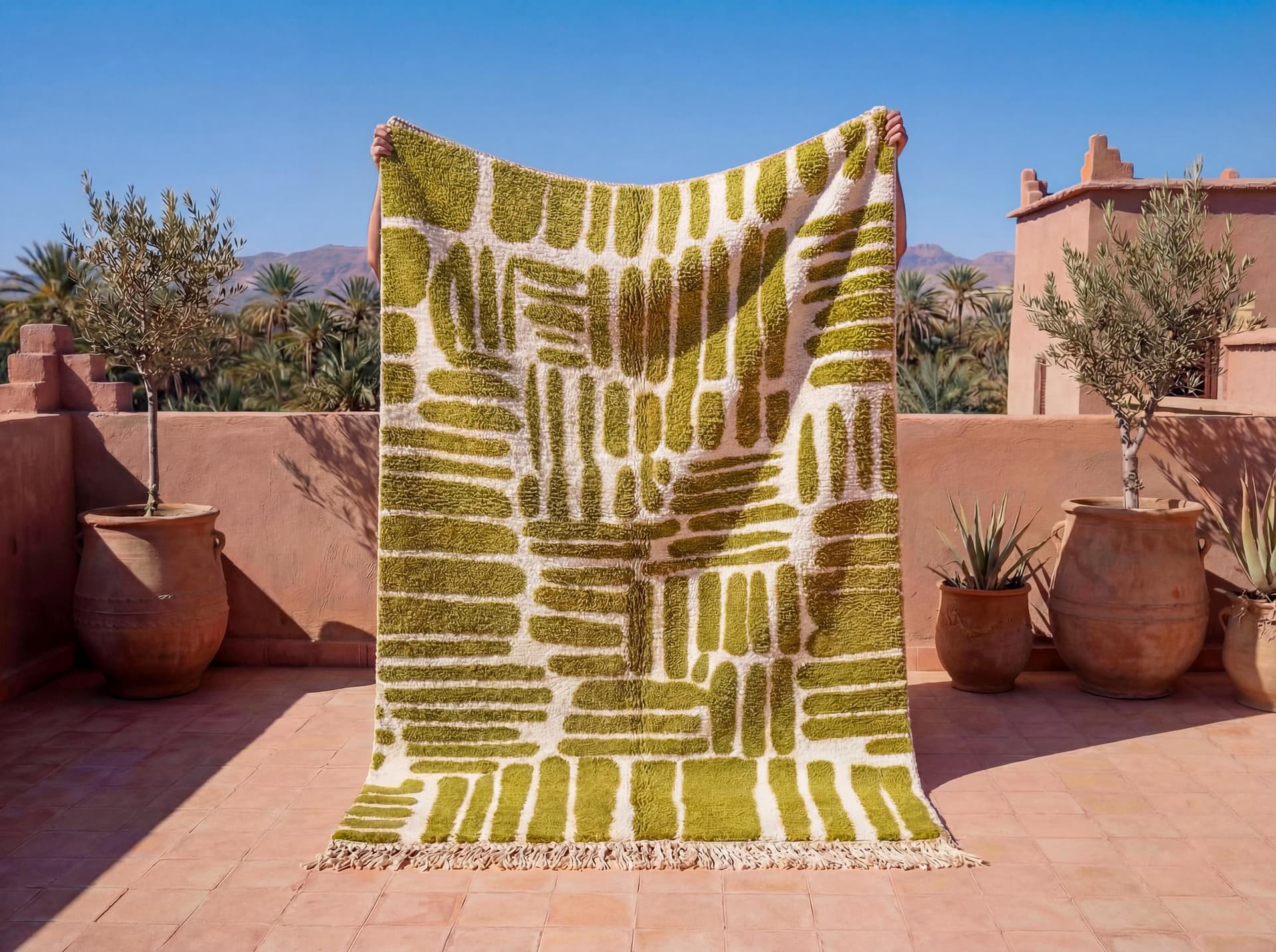 Olive Brushstroke Geometric Rug