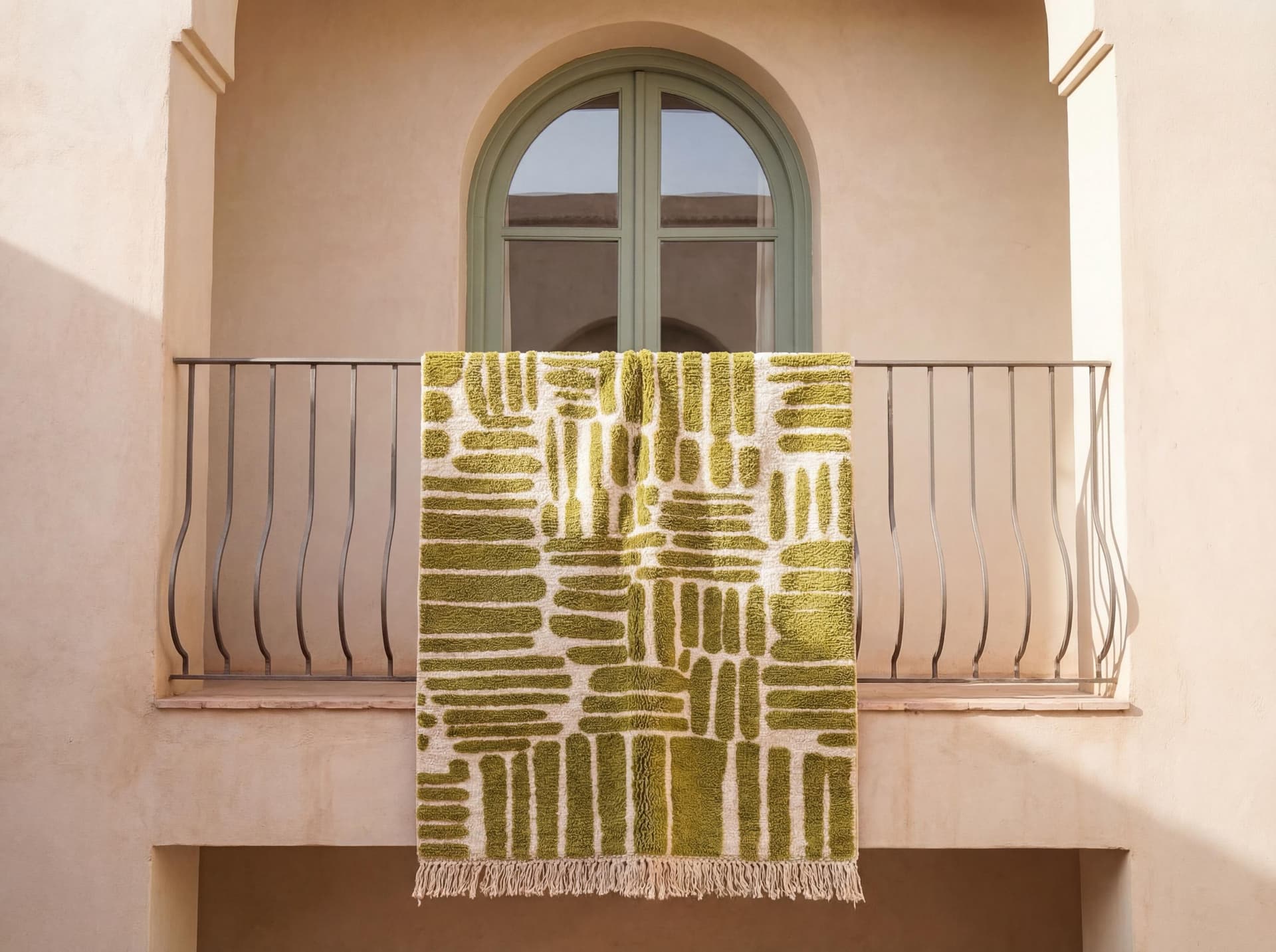 Olive Brushstroke Geometric Rug
