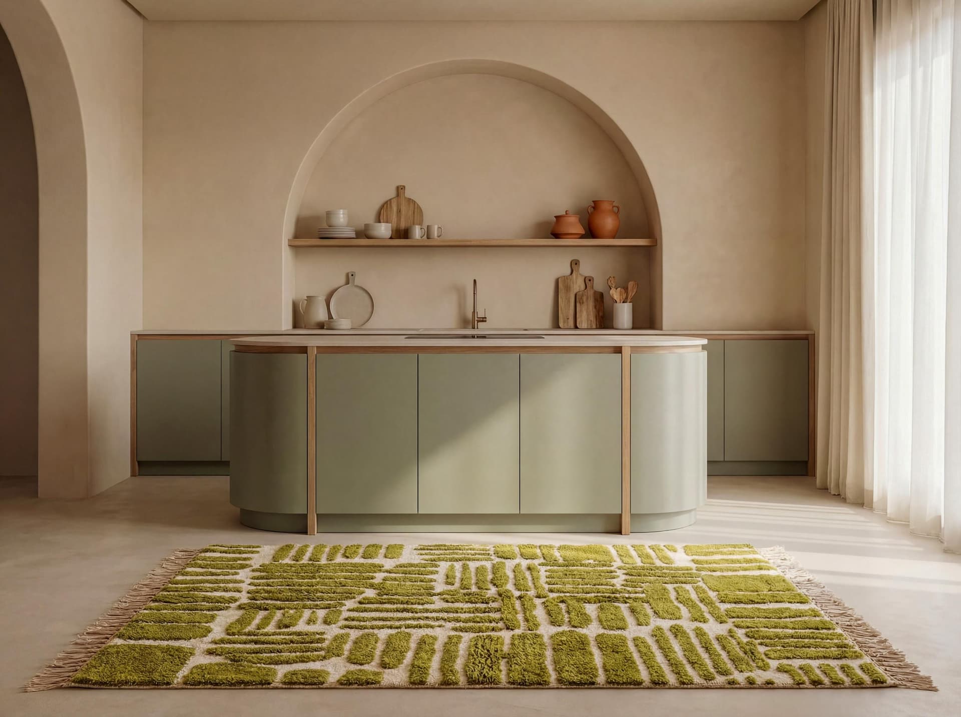 Olive Brushstroke Geometric Rug