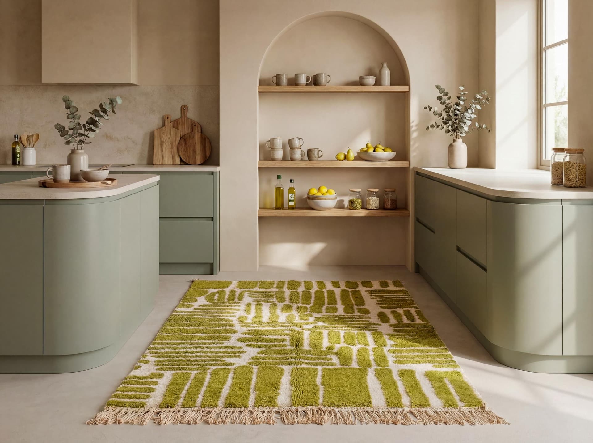 Olive Brushstroke Geometric Rug