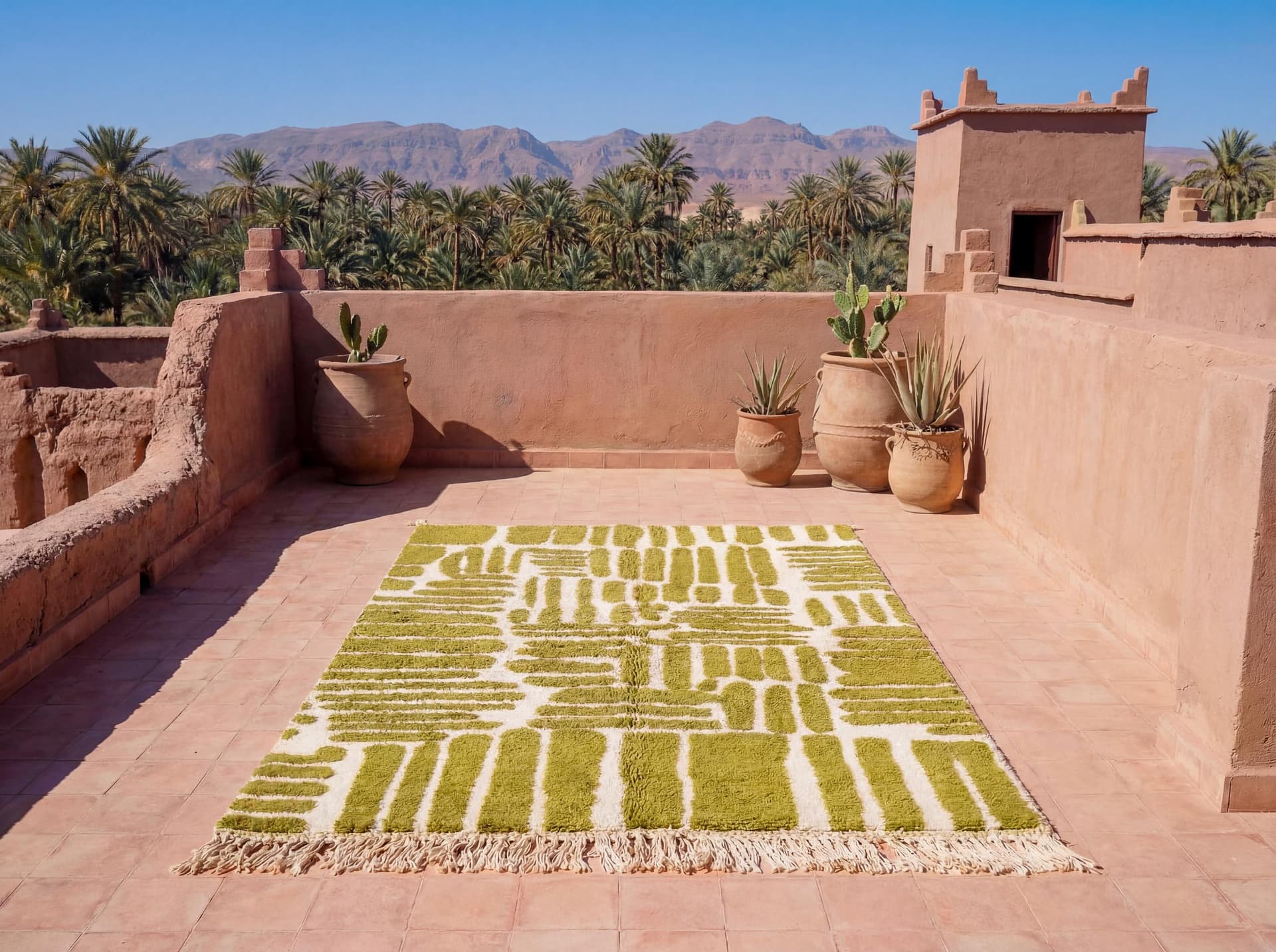 Olive Brushstroke Geometric Rug
