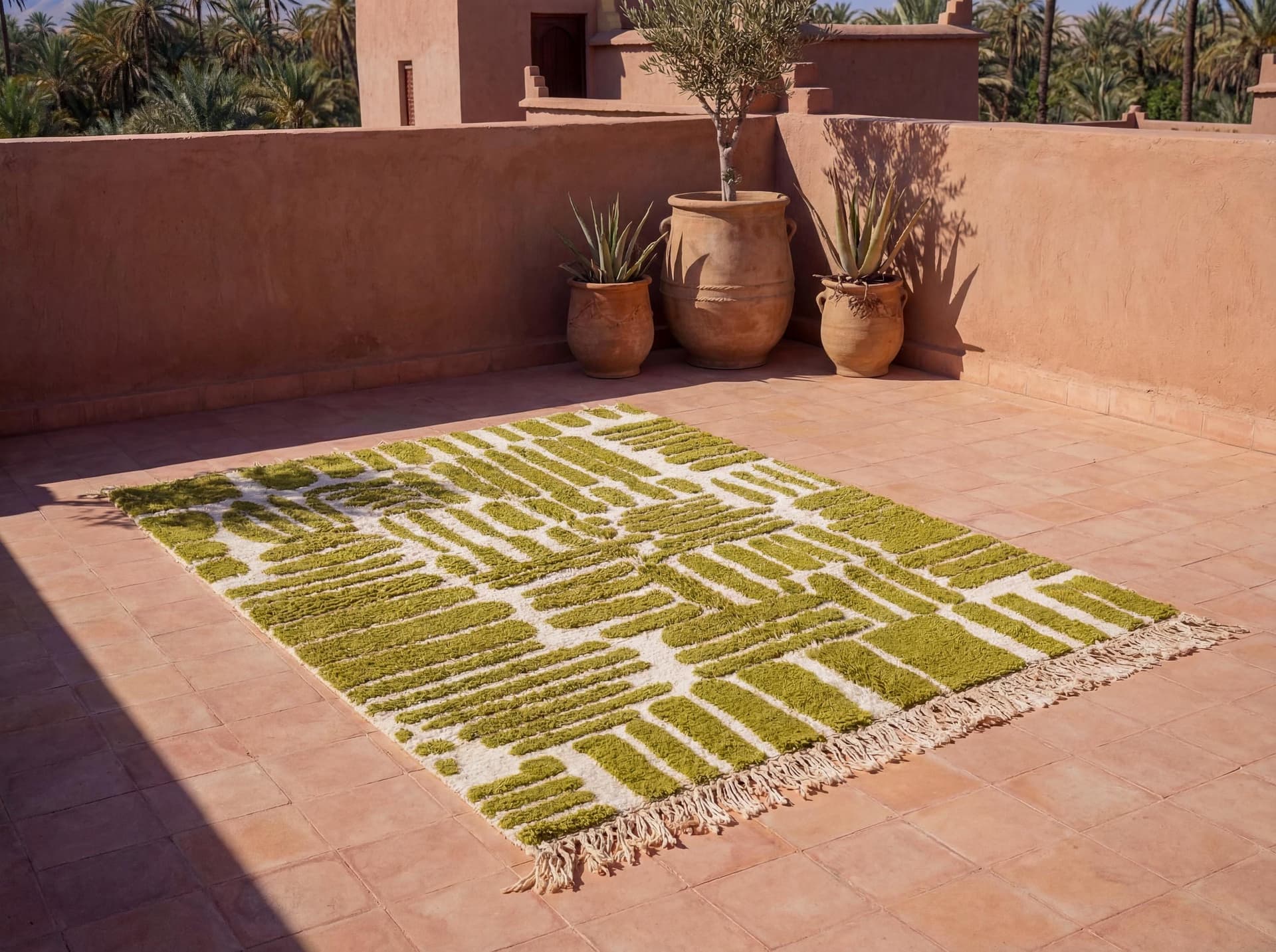 Olive Brushstroke Geometric Rug