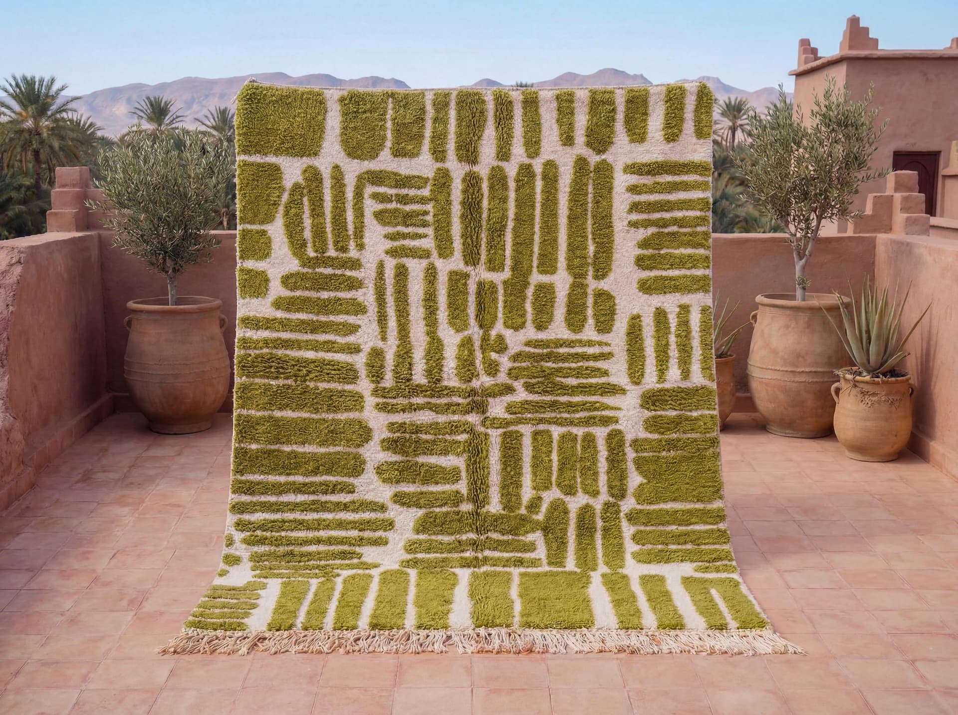 Olive Brushstroke Geometric Rug