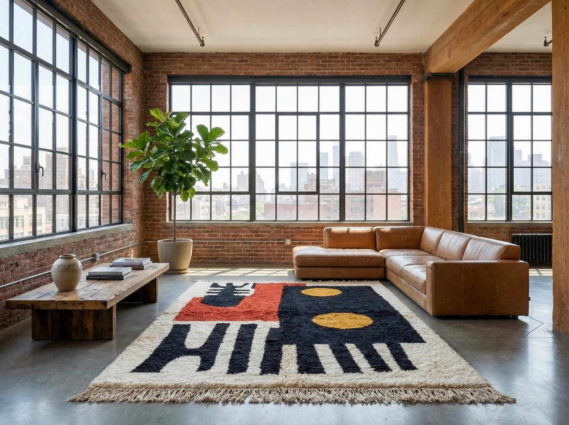 Black Circle Abstract Rug